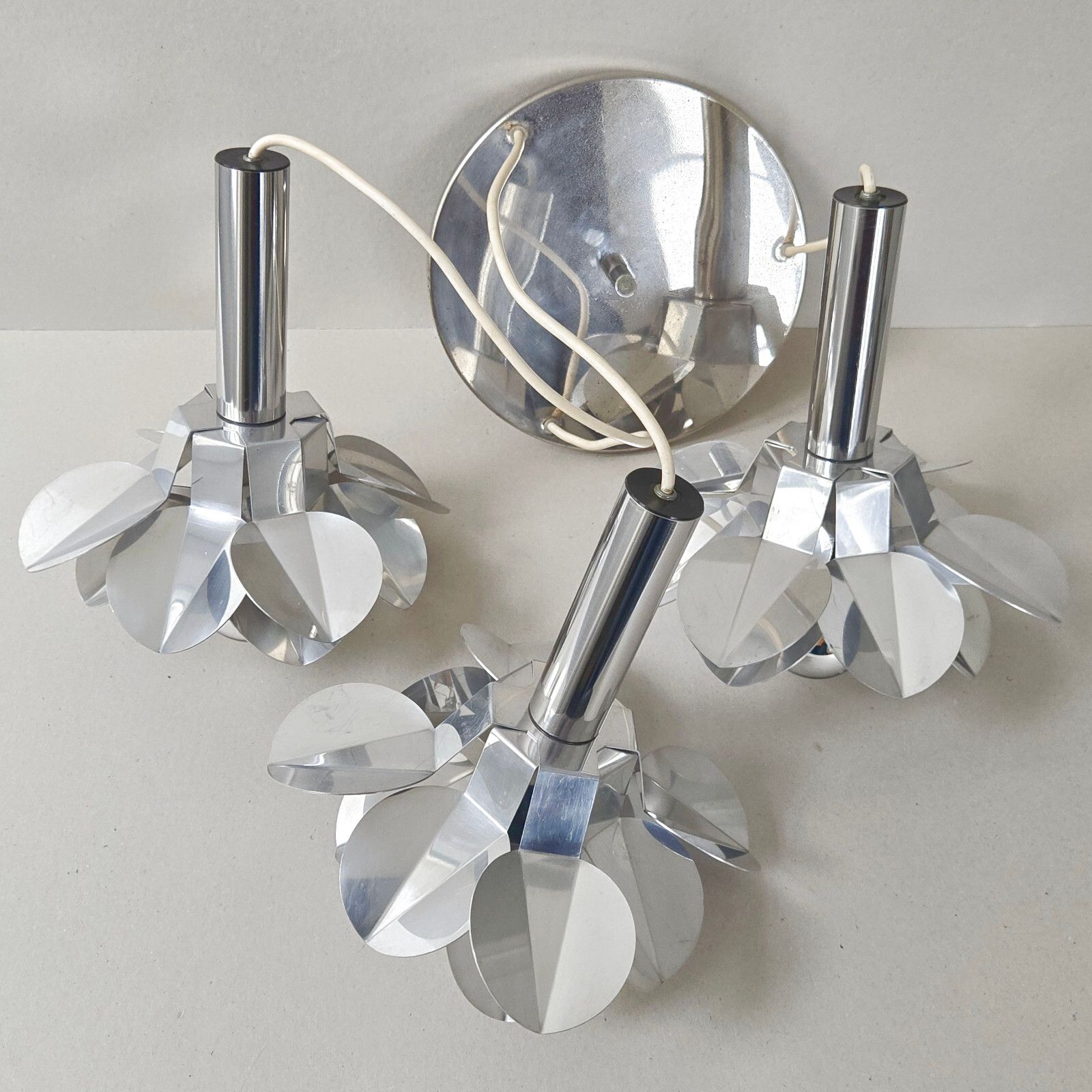 Vintage 1970s Space Age Pop Steel 70s Retro Waterfall Flower Hanging Chandelier photo vintage