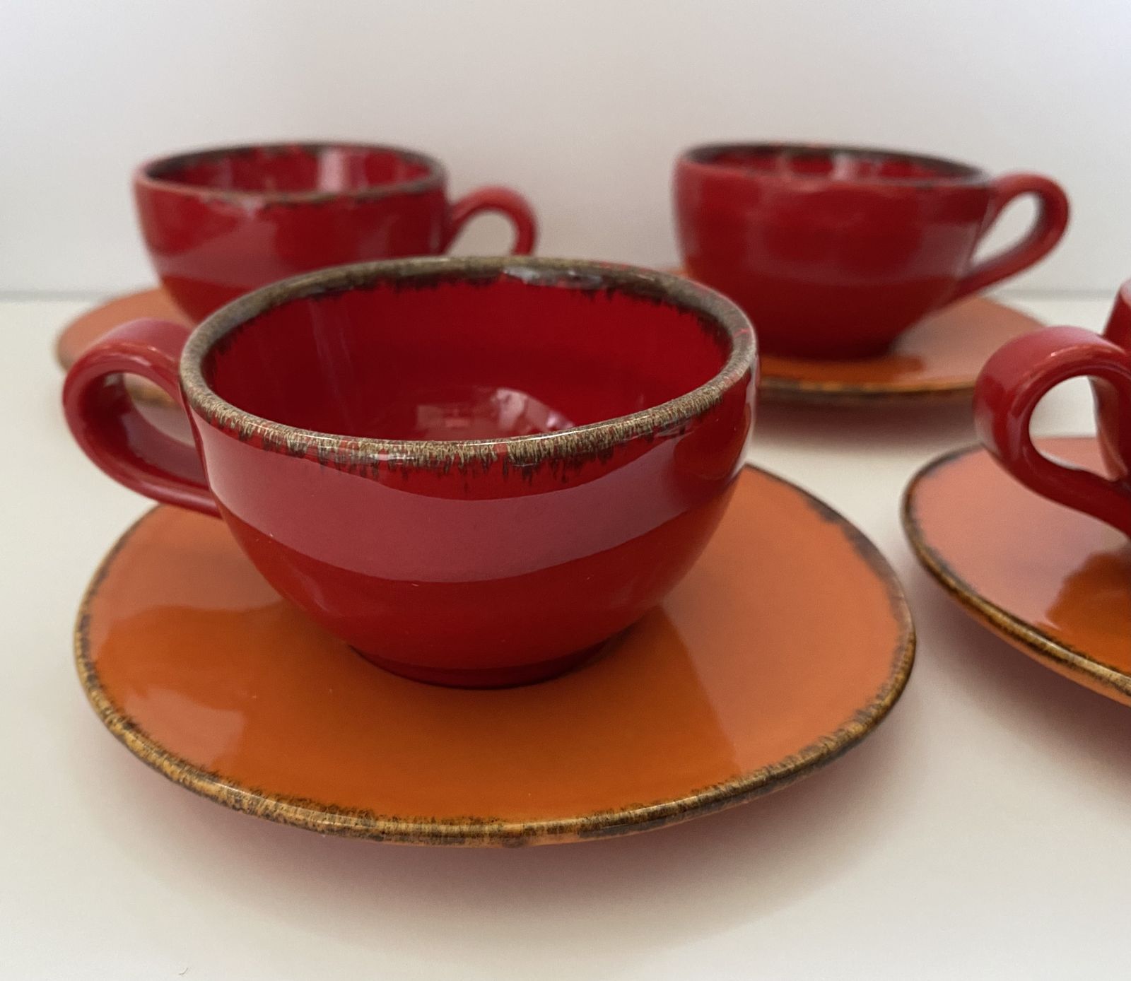photo vintage Tuscany, Artistic Pottery, Espresso Cup And Saucer Set (X4)