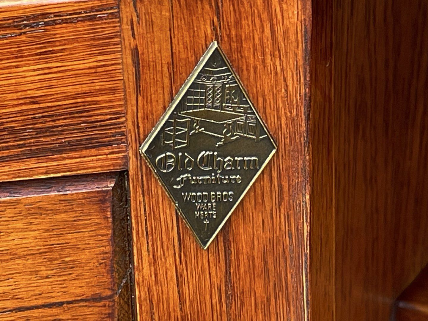 photo for sale A Wood Brothers Old Charm Tudor Brown Carved Oak Sideboard / Dresser Base / Cupboard / Cabinet