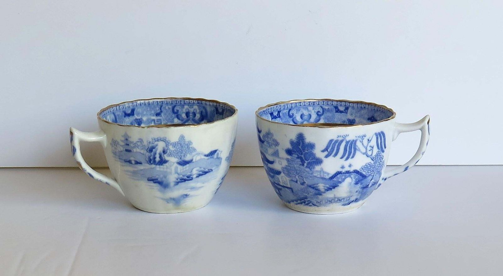Miles Mason Porcelain Pair Of Tea Cups Broseley Blue And White Pattern, Ca. 1805 photo furniture