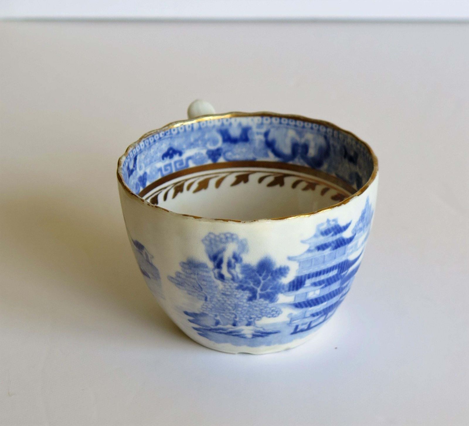 photo for sale Miles Mason Porcelain Pair Of Tea Cups Broseley Blue And White Pattern, Ca. 1805