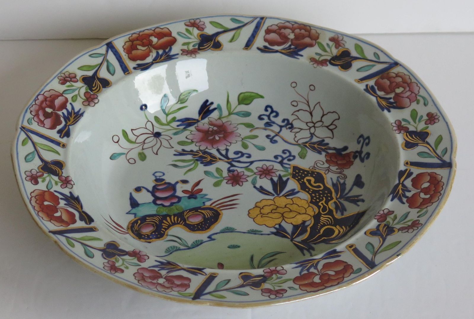 Georgian Mason's Soup Bowl Or Plate In Small Vase Flowers And Rock Ptn, Ca 1818 photo furniture