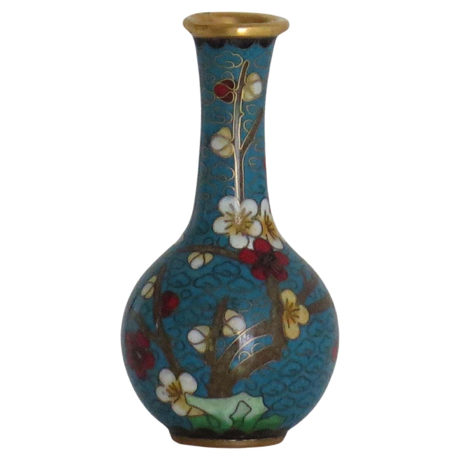 Chinese Cloisonné Small Vase With Flowers & Bird, Circa 1920