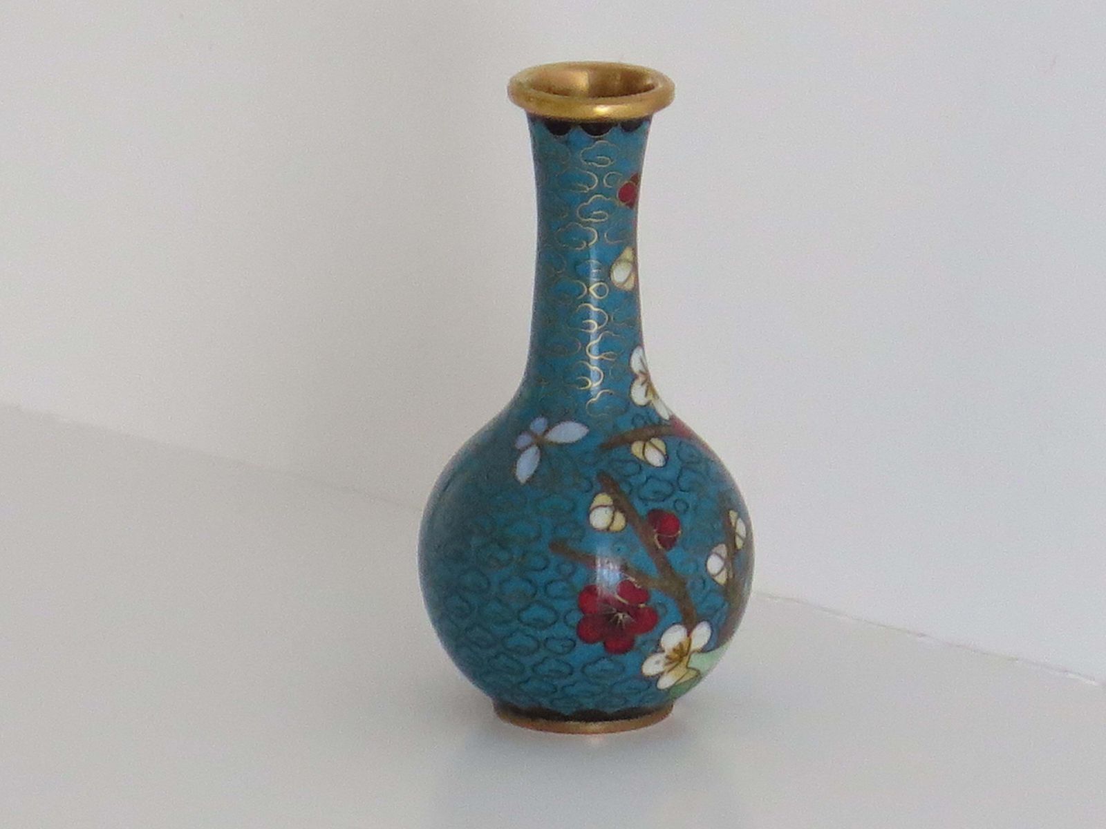 Chinese Cloisonné Small Vase With Flowers & Bird, Circa 1920 photo for sale