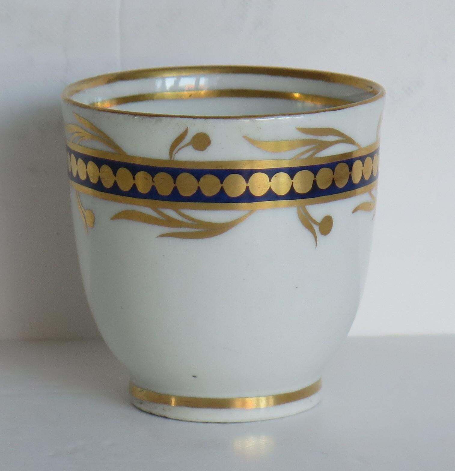 Georgian Coffee Cup Porcelain Blue And Gilt Pattern, Staffordshire Circa 1808 photo vinterior
