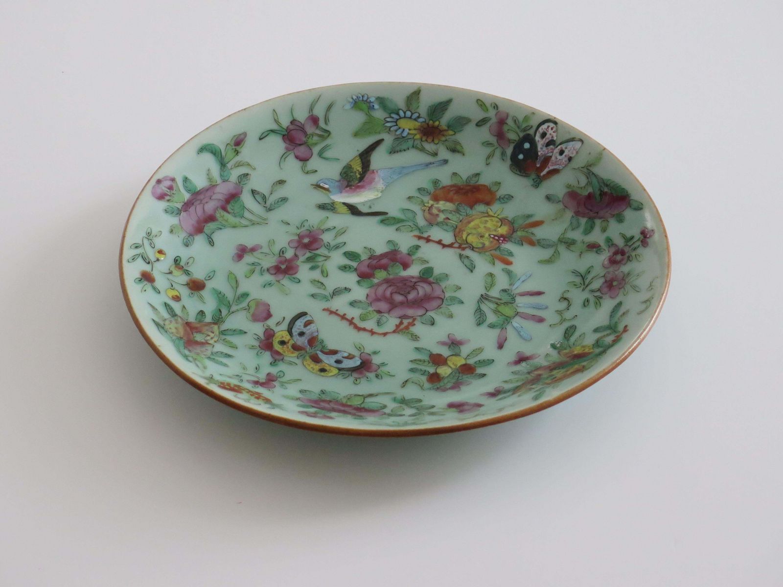 Chinese Porcelain Large Plate Or Dish Celadon Famille Rose Hand Painted, Ca 1820 photo Home Decor