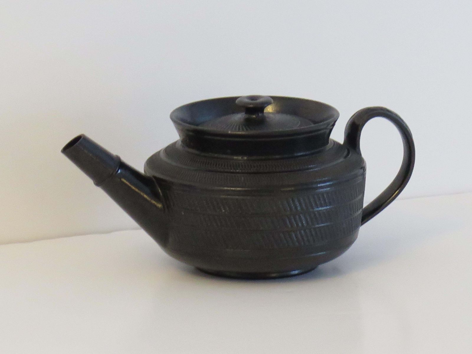 Georgian Black Basalt Teapot & Cover Engine Turned Decoration, English Ca 1825 photo furniture
