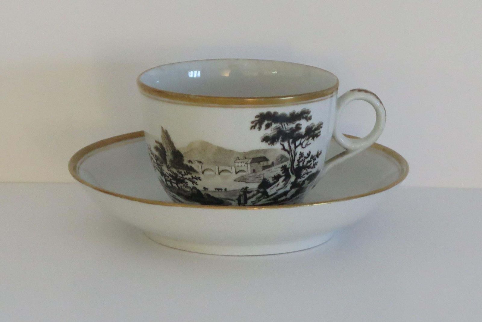 Georgian Newhall Porcelain Duo Tea Cup And Saucer Bat Printed Ptn, Circa 1805 photo buy