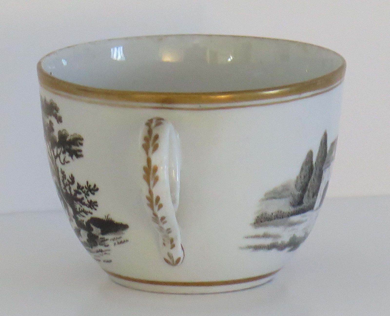 Home Decor Georgian Newhall Porcelain Duo Tea Cup And Saucer Bat Printed Ptn, Circa 1805 photo