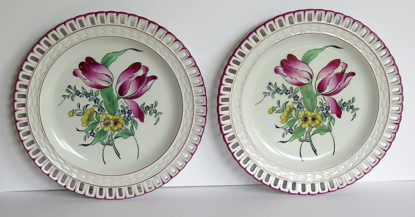 Pair Of Antique French Faience Plates By K&G Luneville, Hand Painted, 1895 photo for sale