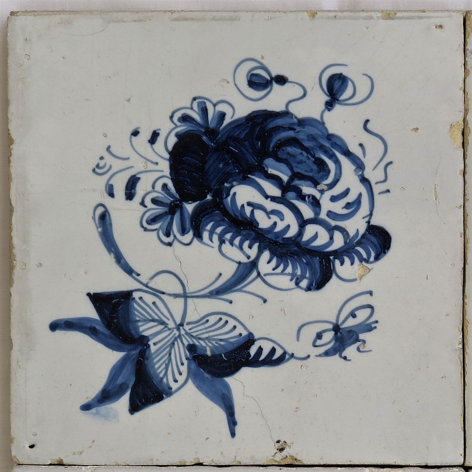 Four 17th Century Delft Blue And White Wall Tiles On Frame Set 1, Netherlands photo vinterior
