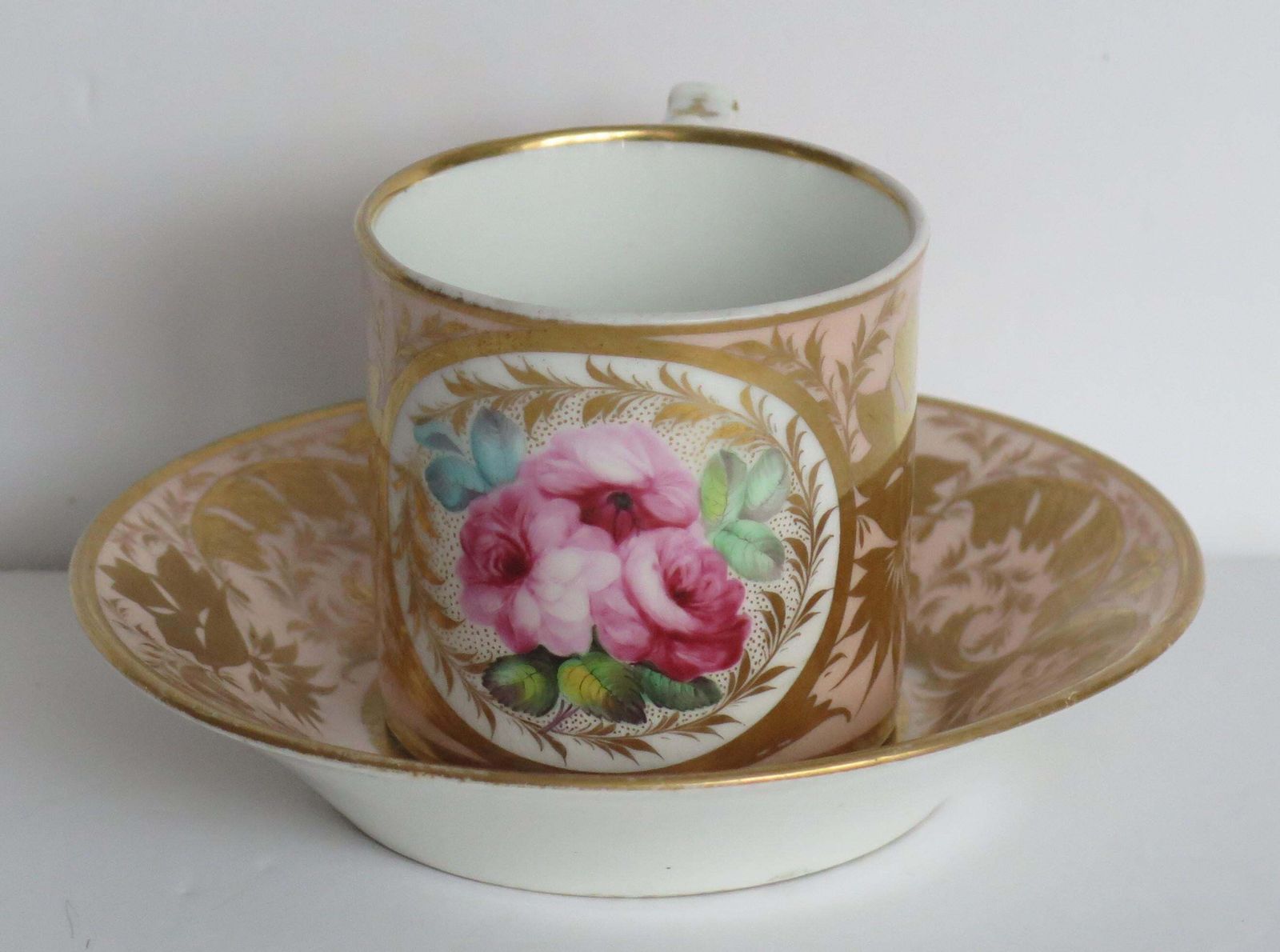 Georgian Derby Coffee Can & Saucer John Stanesby Hand Painted Roses, Circa 1810 photo furniture