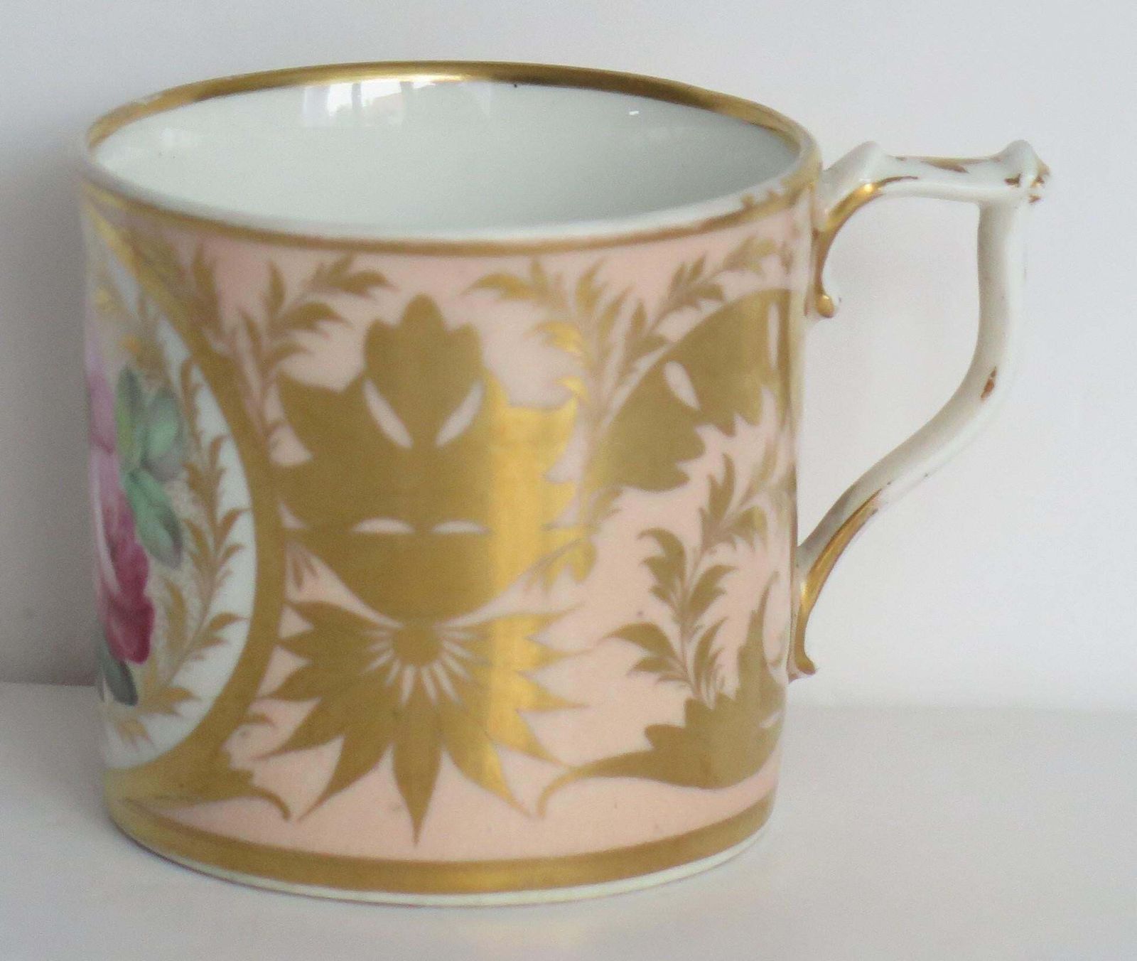 Georgian Derby Coffee Can & Saucer John Stanesby Hand Painted Roses, Circa 1810 photo vinterior