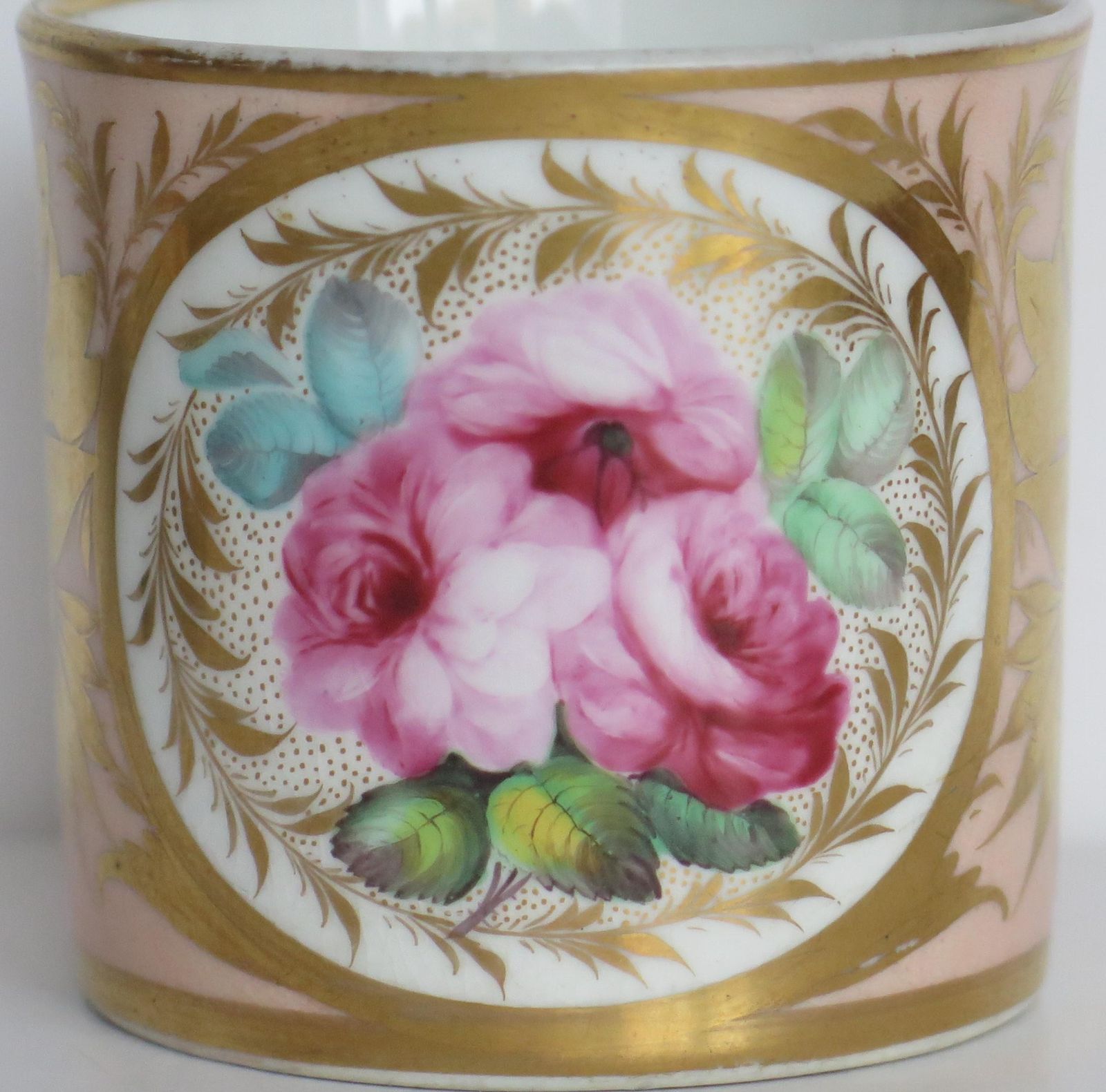 Home Decor Georgian Derby Coffee Can & Saucer John Stanesby Hand Painted Roses, Circa 1810 photo