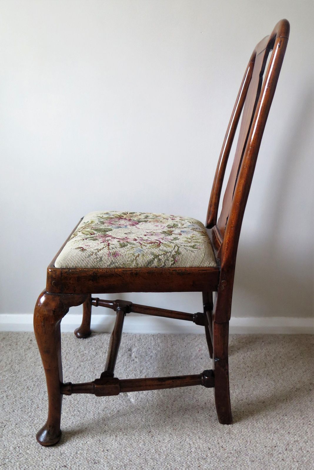 Queen Anne Period Walnut Chair Cabriole Legs And Stretchers, English Circa 1700 photo 725.0