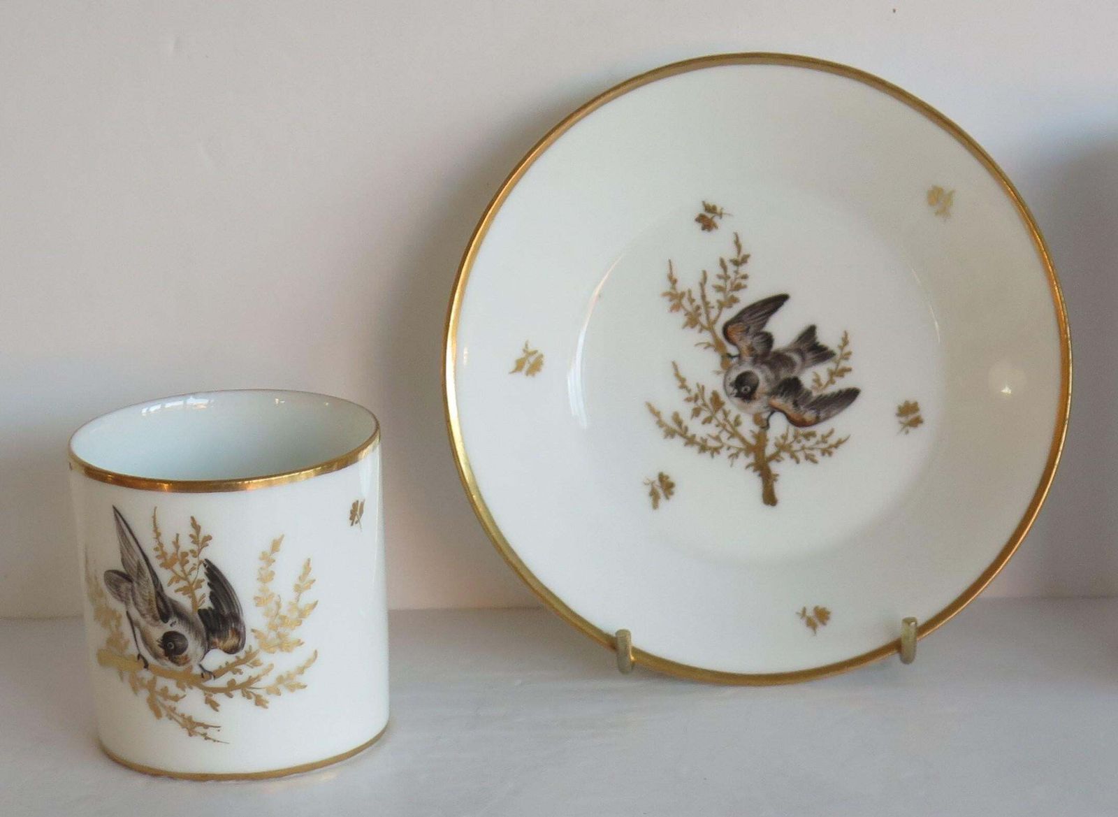 Fine Old Paris Porcelain Coffee Can & Saucer Duo Hand Painted, French Circa 1800 photo furniture