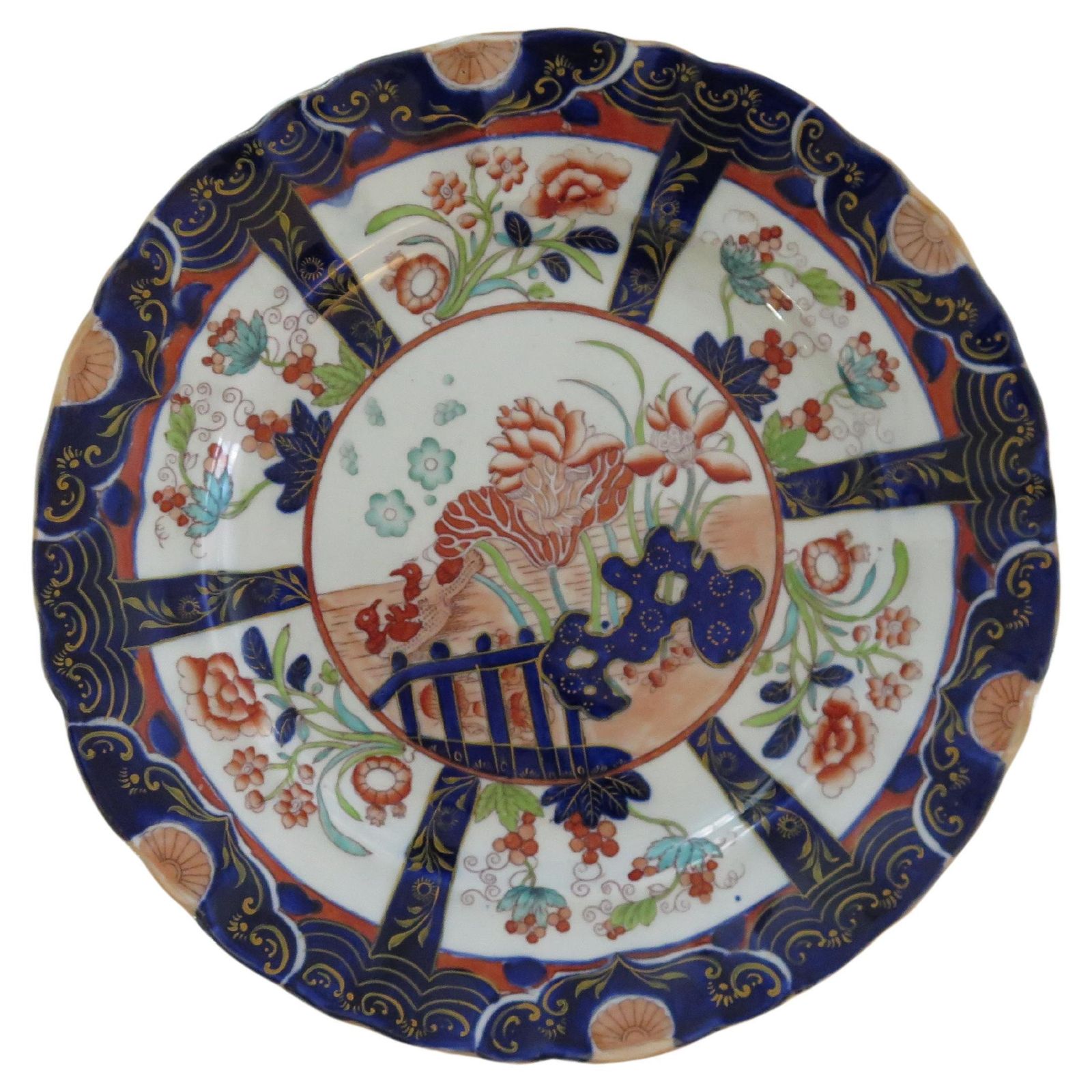 Masons Ironstone Large Dinner Plate In Rare Muscove Duck & Fence Ptn, Ca 1840 photo furniture