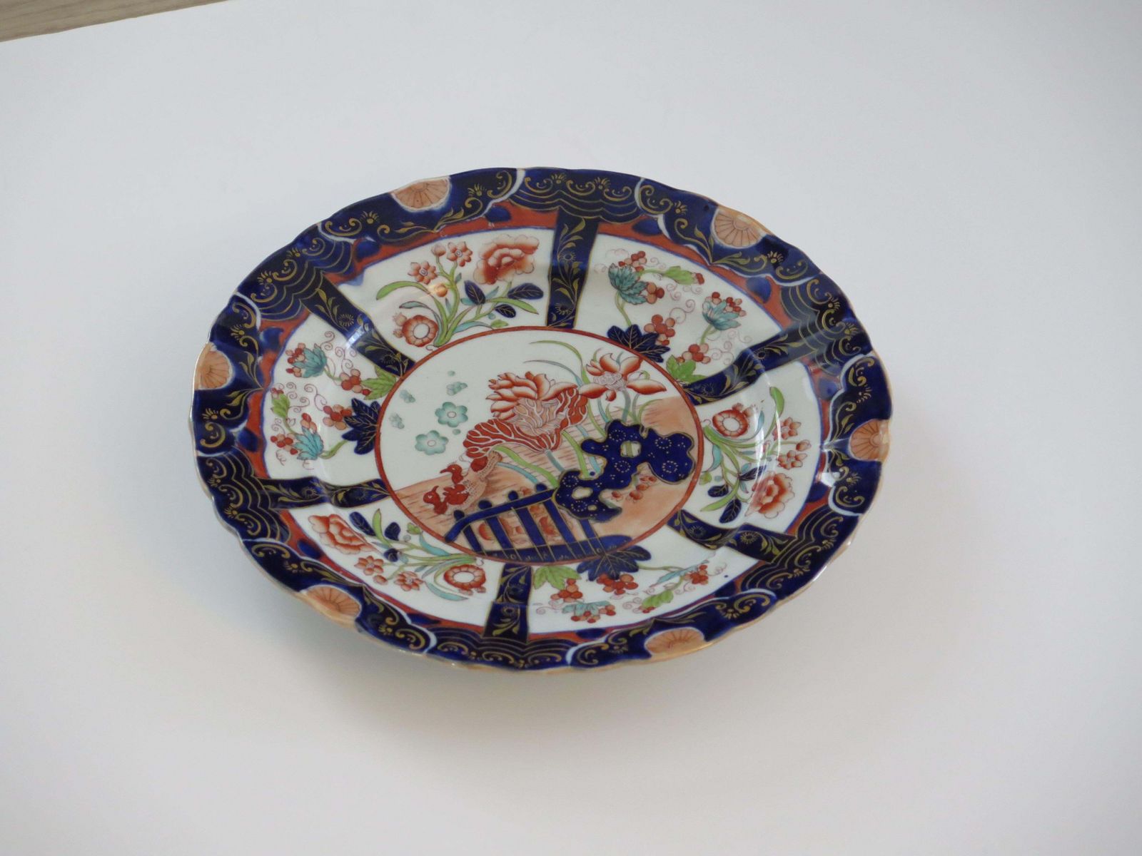 Masons Ironstone Large Dinner Plate In Rare Muscove Duck & Fence Ptn, Ca 1840 photo for sale