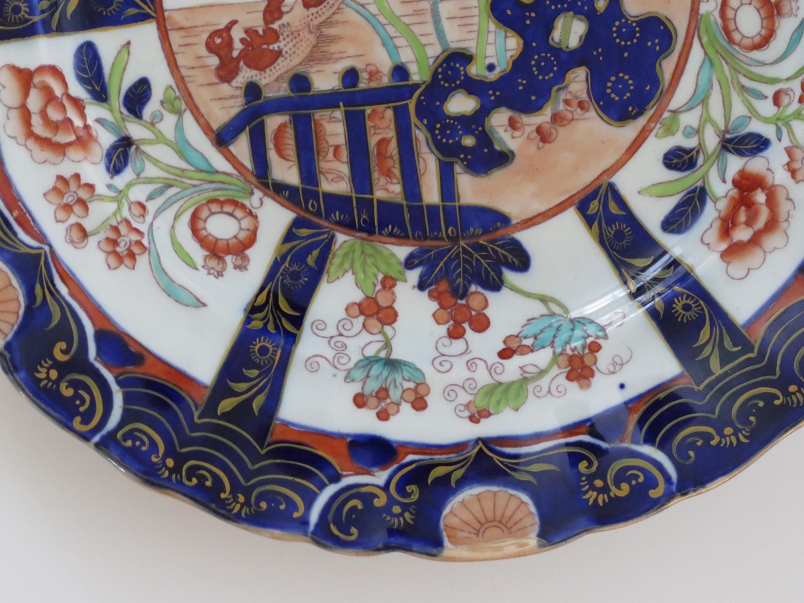 photo for sale Masons Ironstone Large Dinner Plate In Rare Muscove Duck & Fence Ptn, Ca 1840
