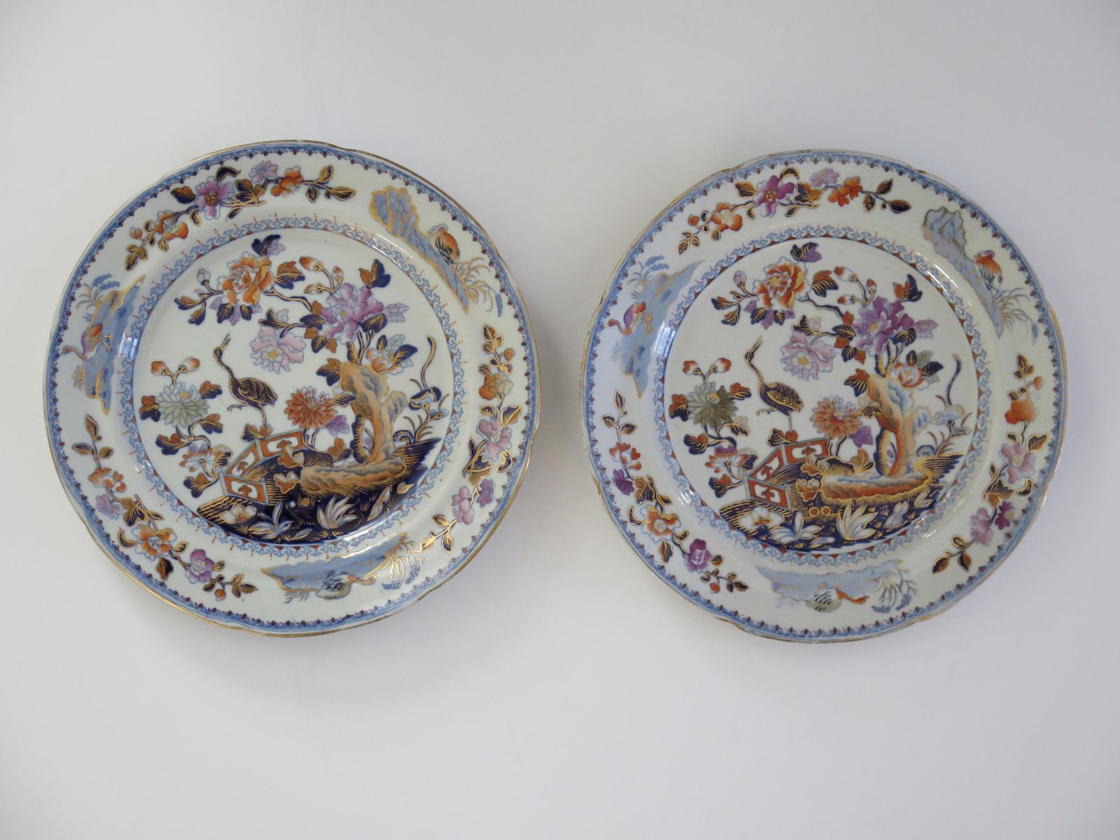 Georgian Davenport Pair Of Side Plates In Stork Ptn No 24 Ironstone, Circa 1815 photo furniture
