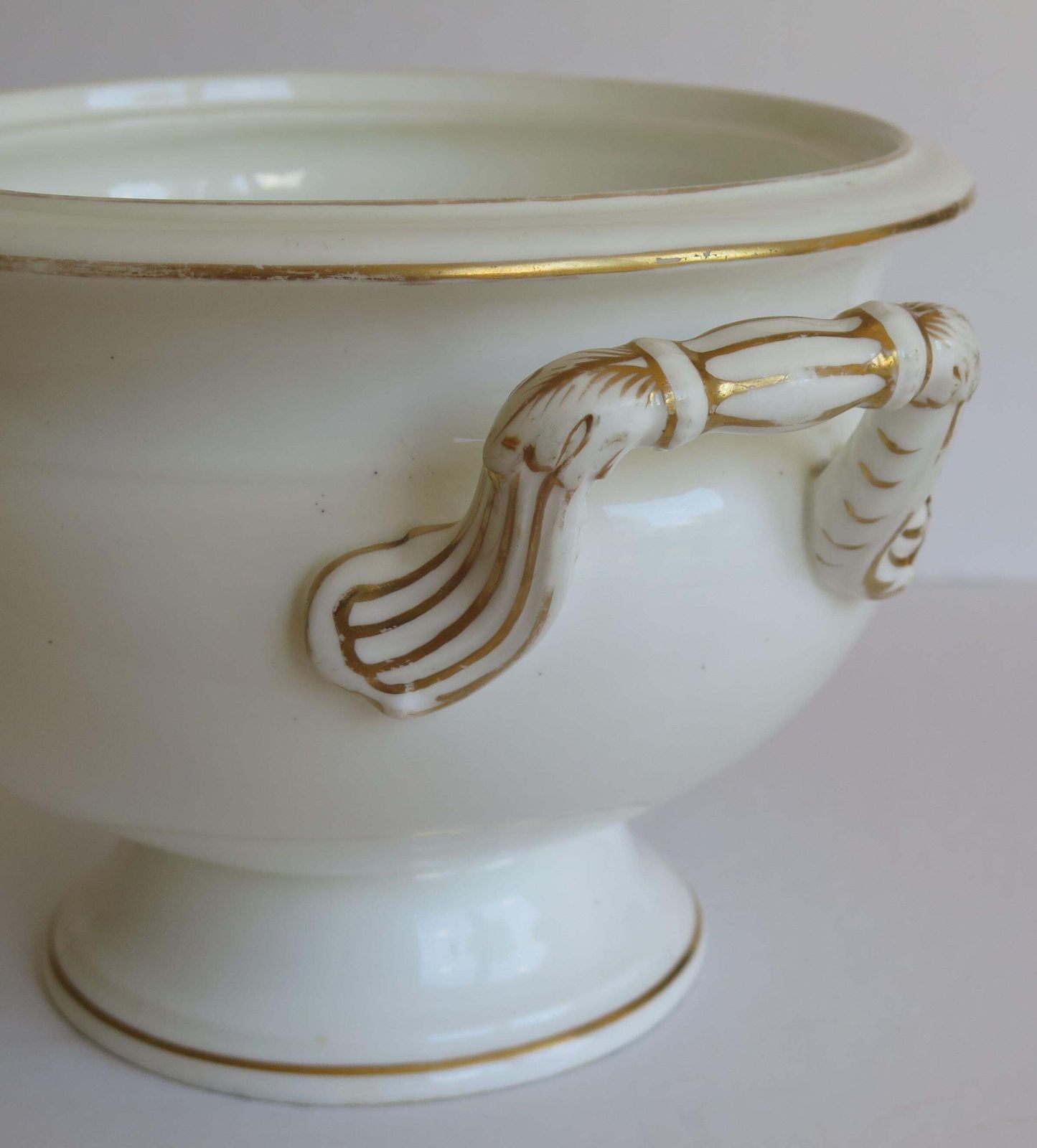 Home Decor Large 19th Century Porcelain Tureen Gilded Moulded Handles & Rose Knop To Lid photo