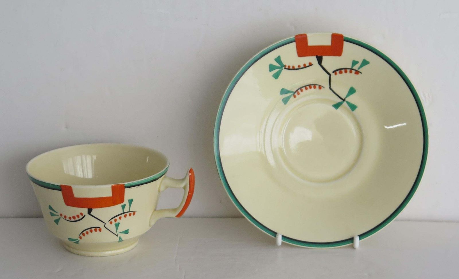 Clarice Cliff Cup And Saucer Duo Ravel Pattern Athens Shape, Art Deco Circa 1936 photo furniture