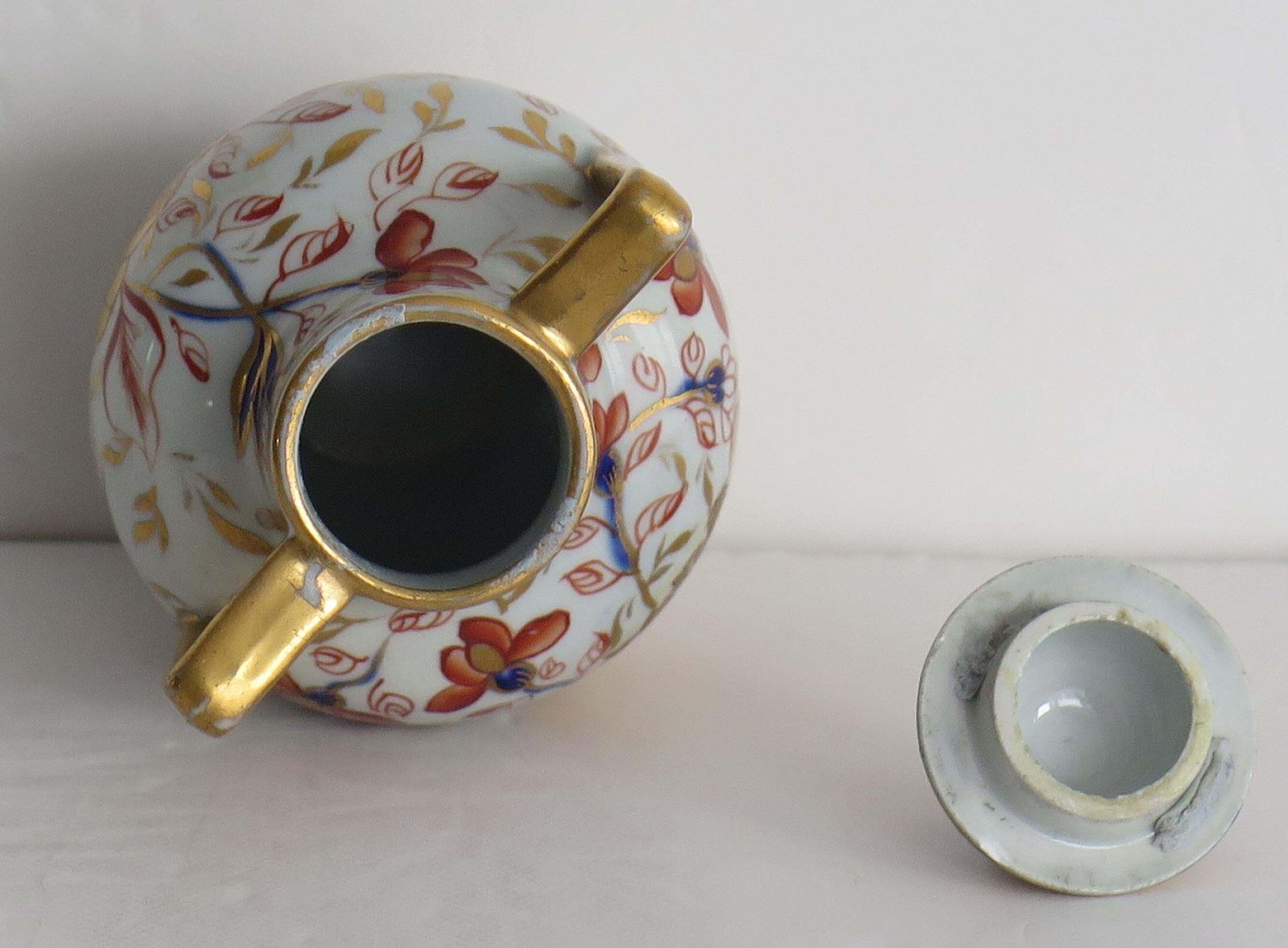Home Decor Rare Mason's Ironstone Miniature Lidded Urn In Gold Rose Japan Pattern, Circa 1820 photo