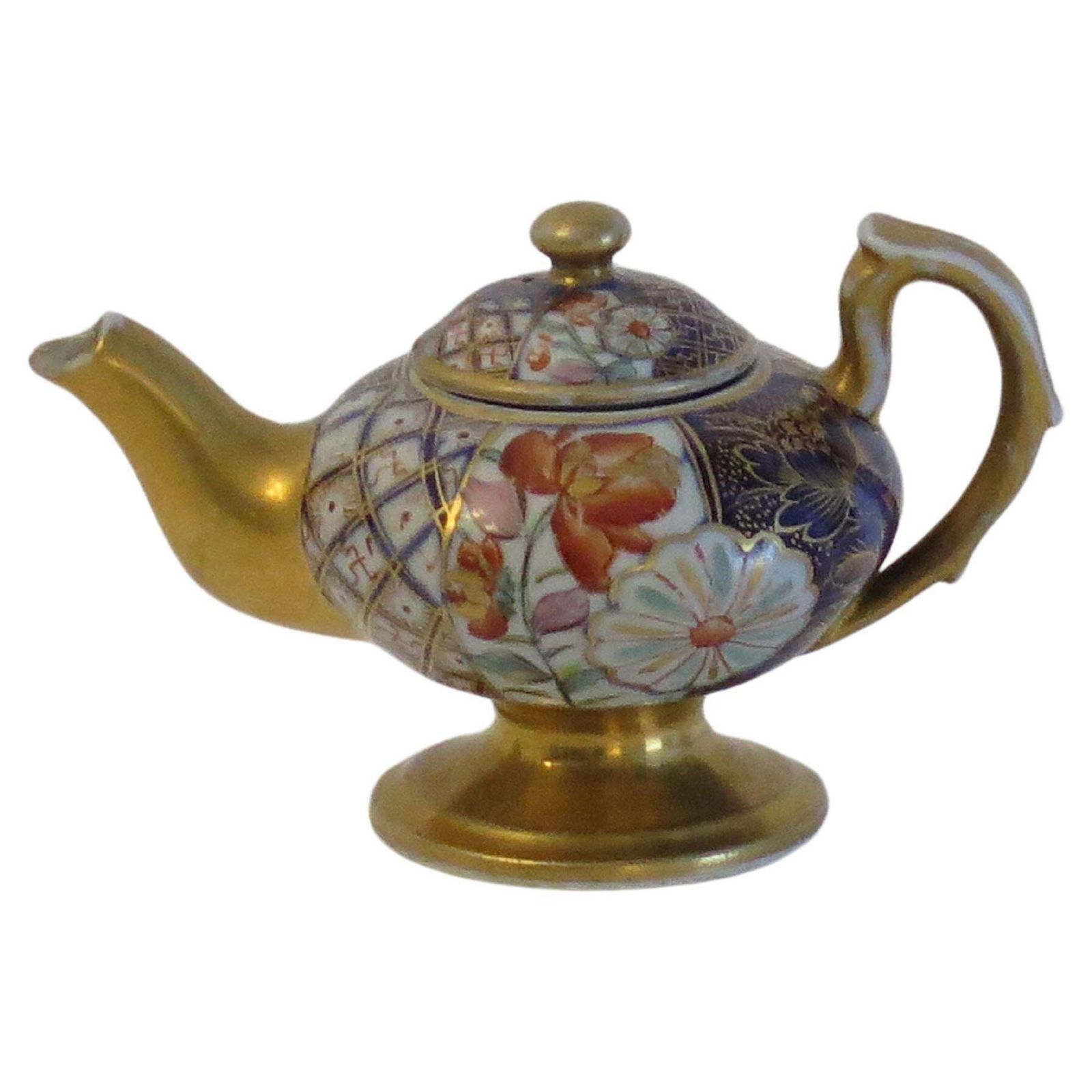 Rare Mason's Ironstone Miniature Teapot In Plaid Japan Rare Pattern, Circa 1820