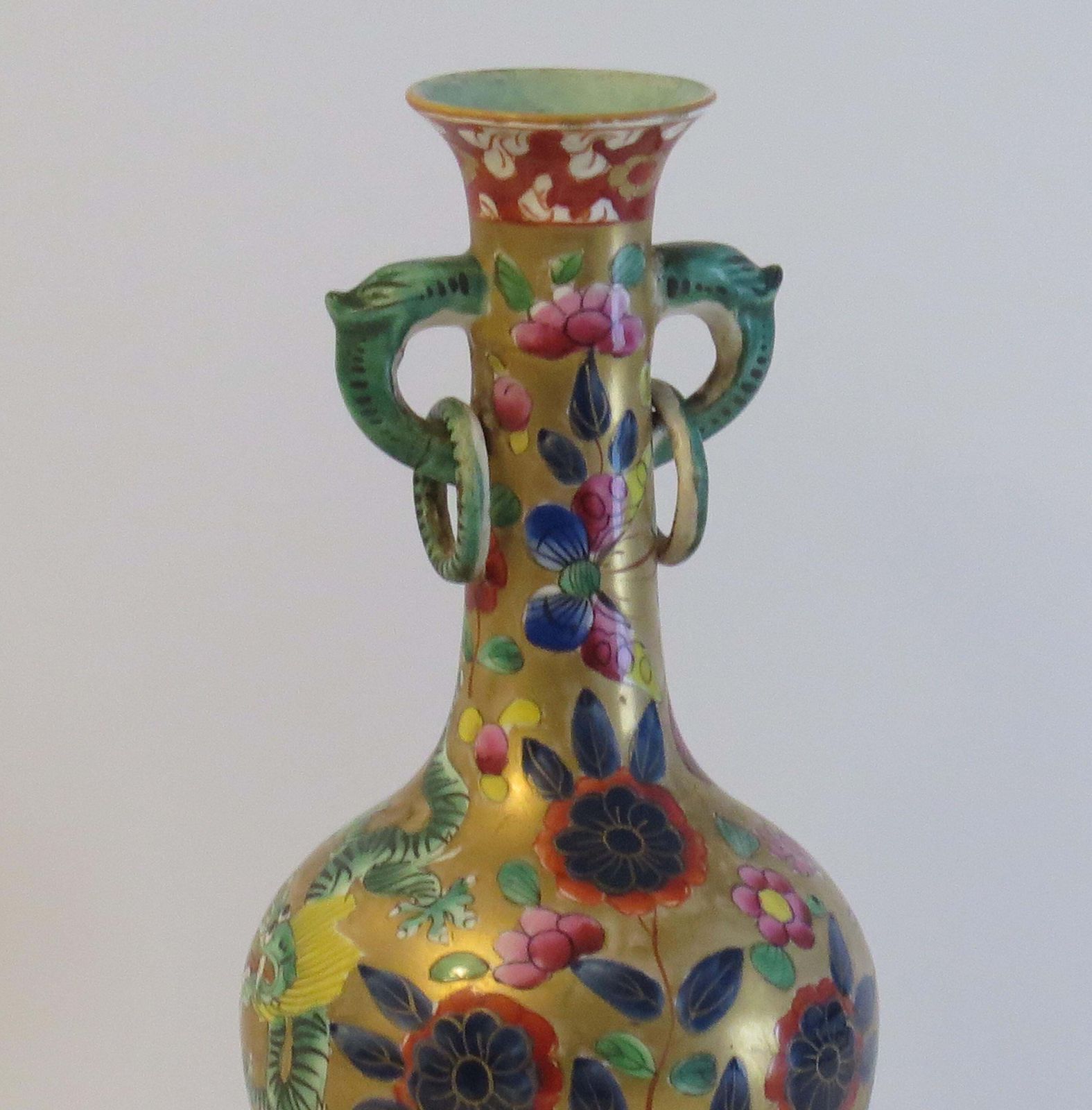 Masons Ironstone Bottle Vase In Chinese Dragon Pattern Very Rare, Circa 1820 photo Home Decor