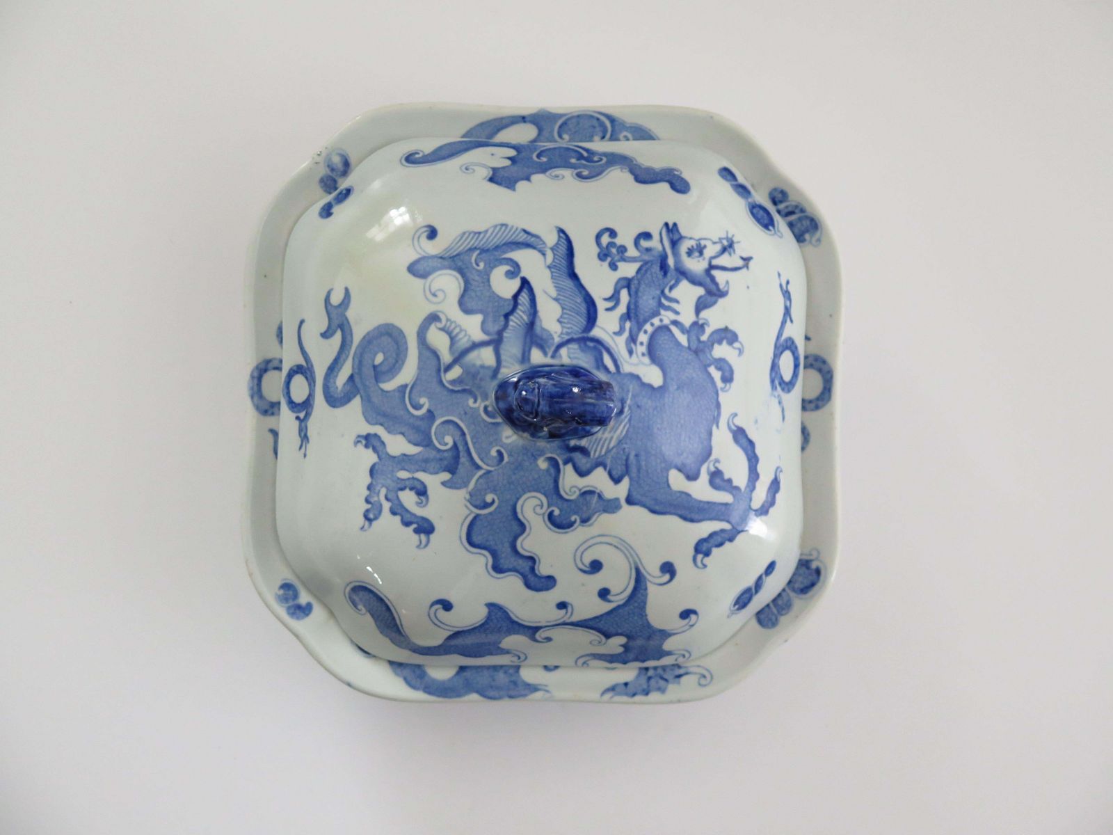 photo vinterior Georgian Mason's Ironstone Serving Dish & Cover In Chinese Dragon Ptn, Ca 1818