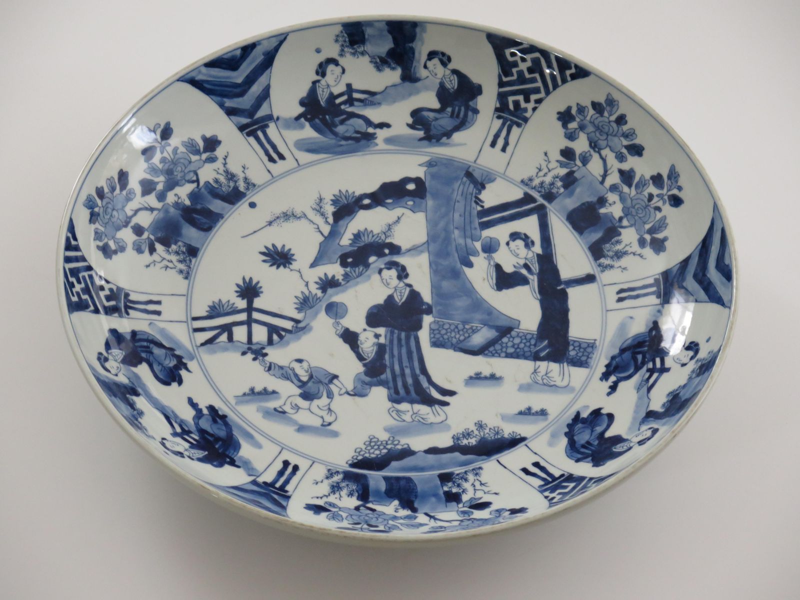 Large Chinese Export Dish Or Plate Porcelain Blue & White 17 Inch Dia, Ca 1920s photo furniture
