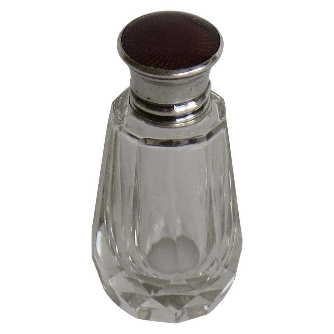Burgundy Guilloche & Silver Topped Cut Glass Scent Or Perfume Bottle London 1921