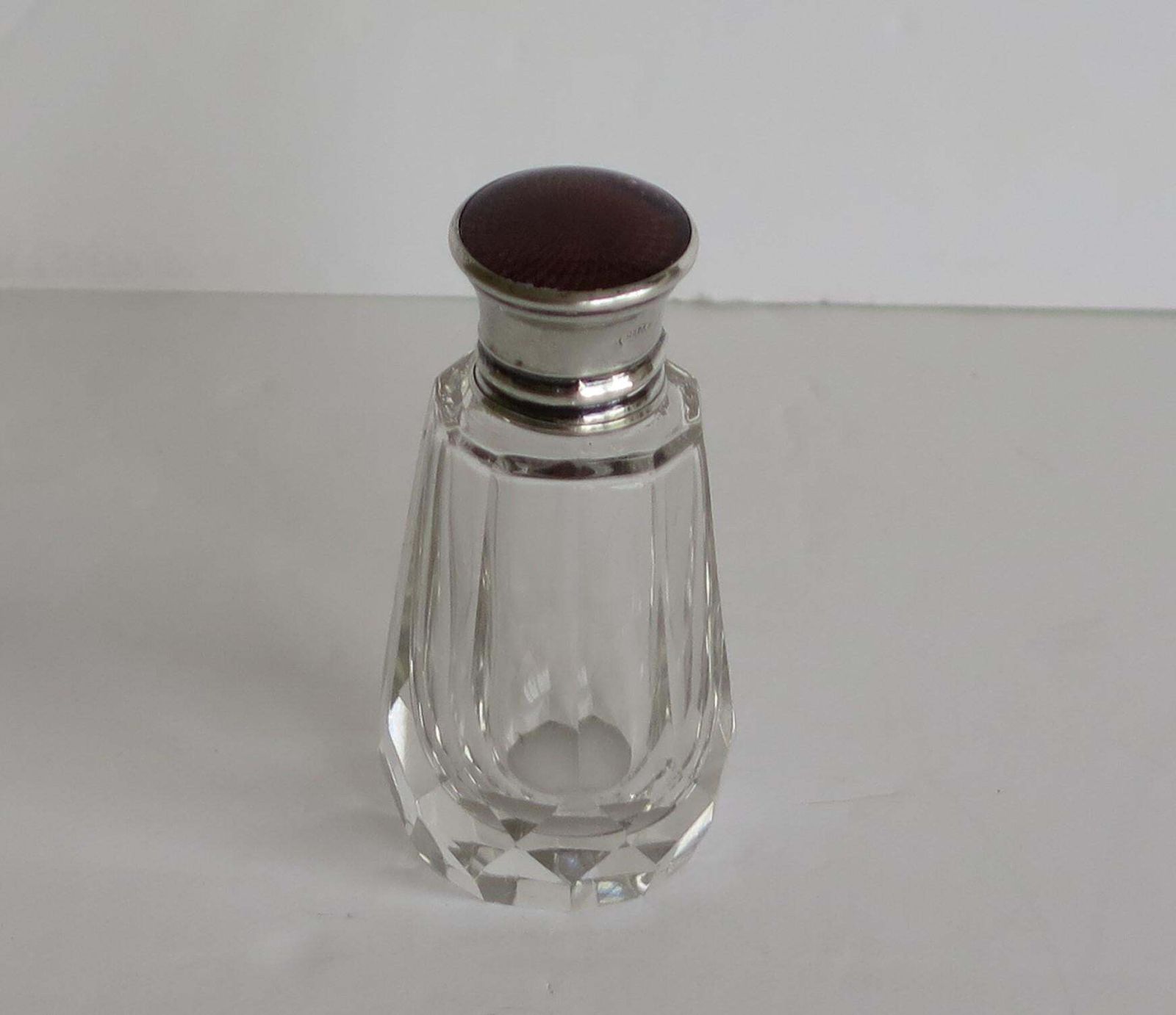 Burgundy Guilloche & Silver Topped Cut Glass Scent Or Perfume Bottle London 1921 photo vinterior
