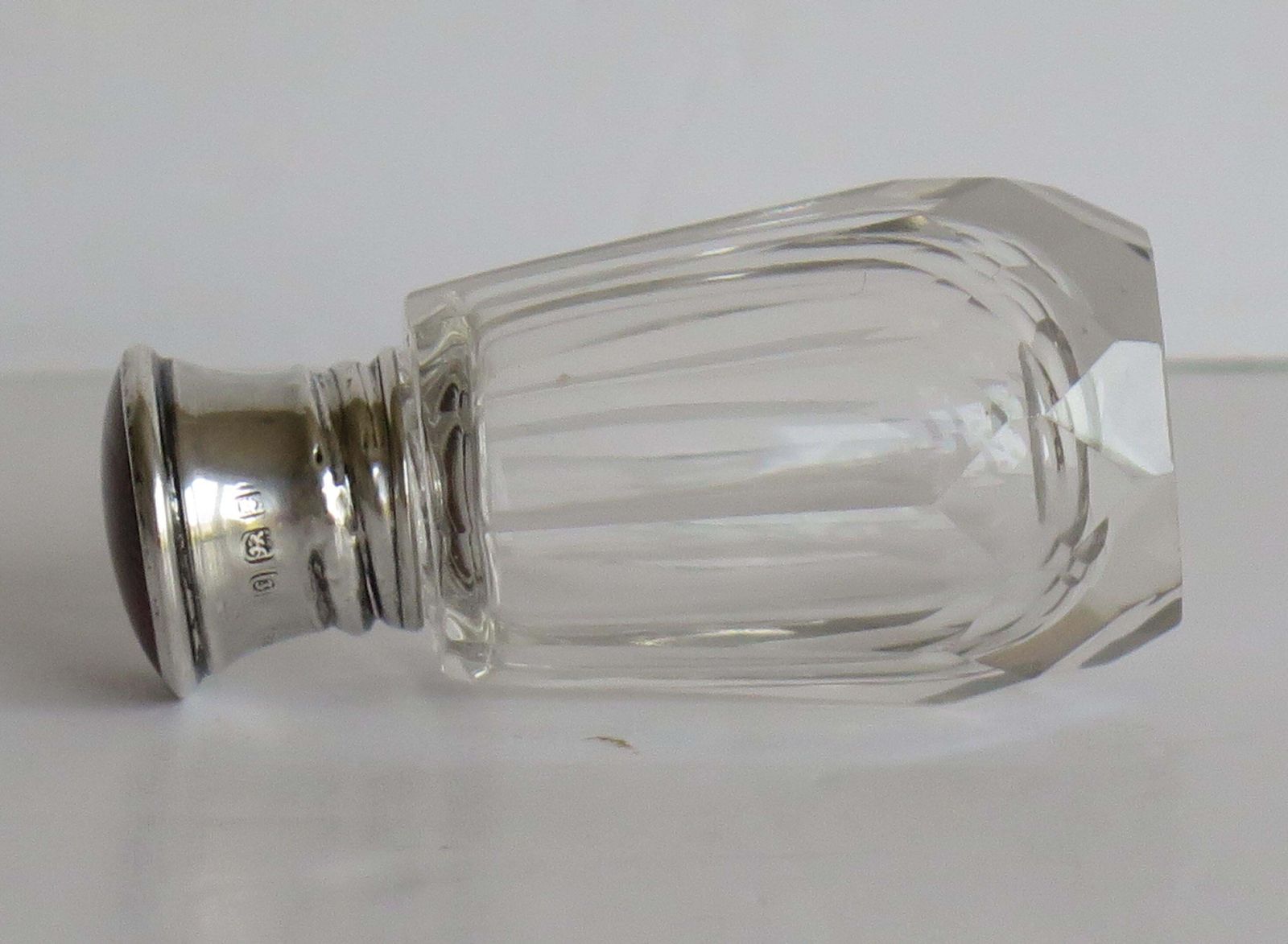 Burgundy Guilloche & Silver Topped Cut Glass Scent Or Perfume Bottle London 1921 photo vintage