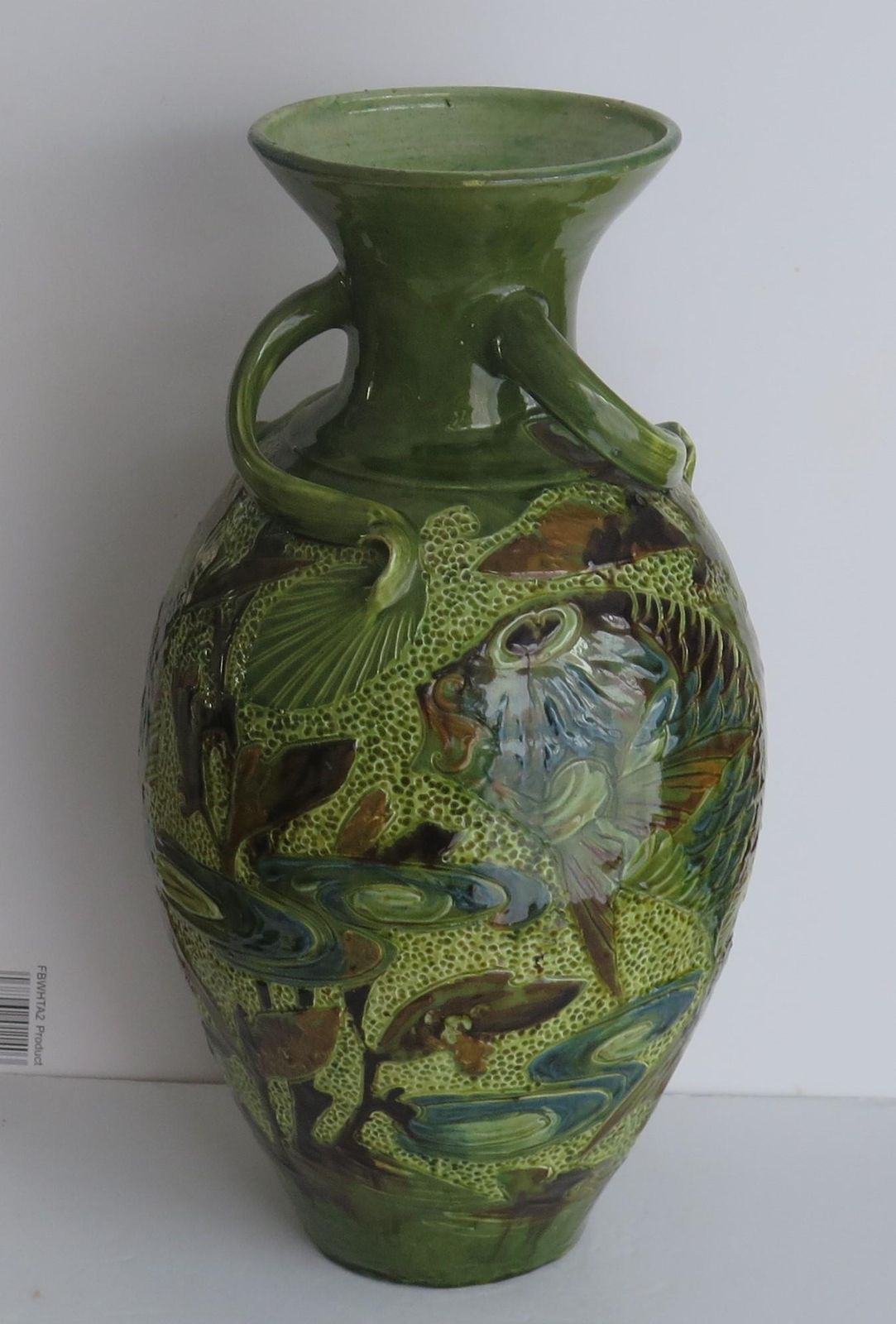 Large Sgraffito Fish Vase Pottery By W L Baron Of Barnstaple Devon, Circa 1909 photo for sale