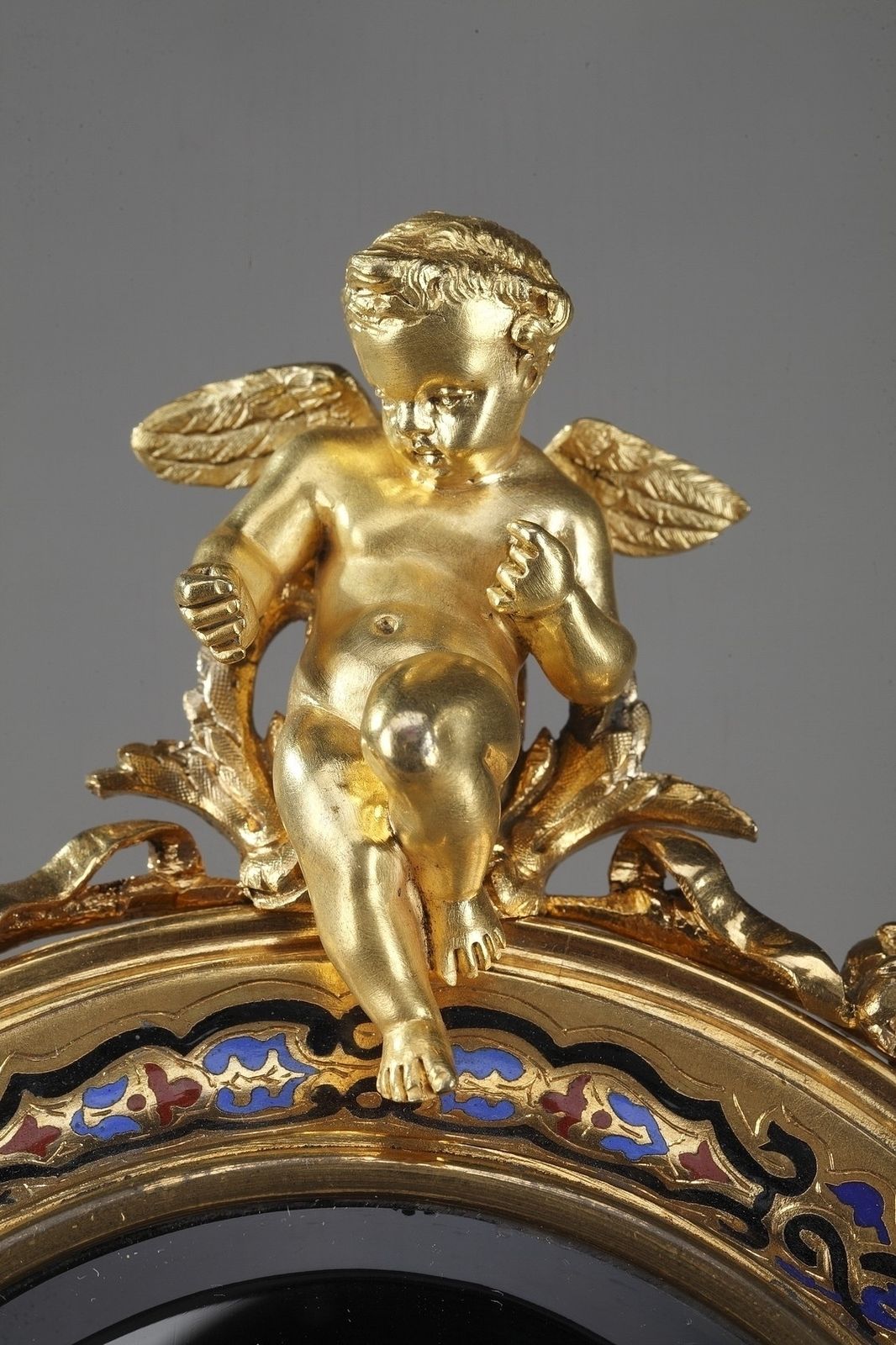 Petit miroir de table en bronze doré émaillé champlevé photo 2335.0