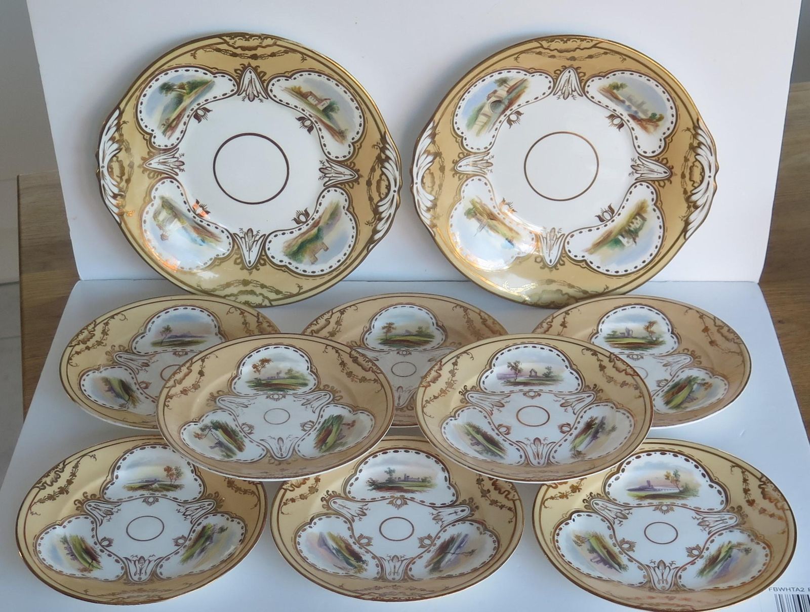 Set Of Ten Desert Plates By Rockingham Porcelain Hand Painted Scenes, Circa 1825 photo for sale