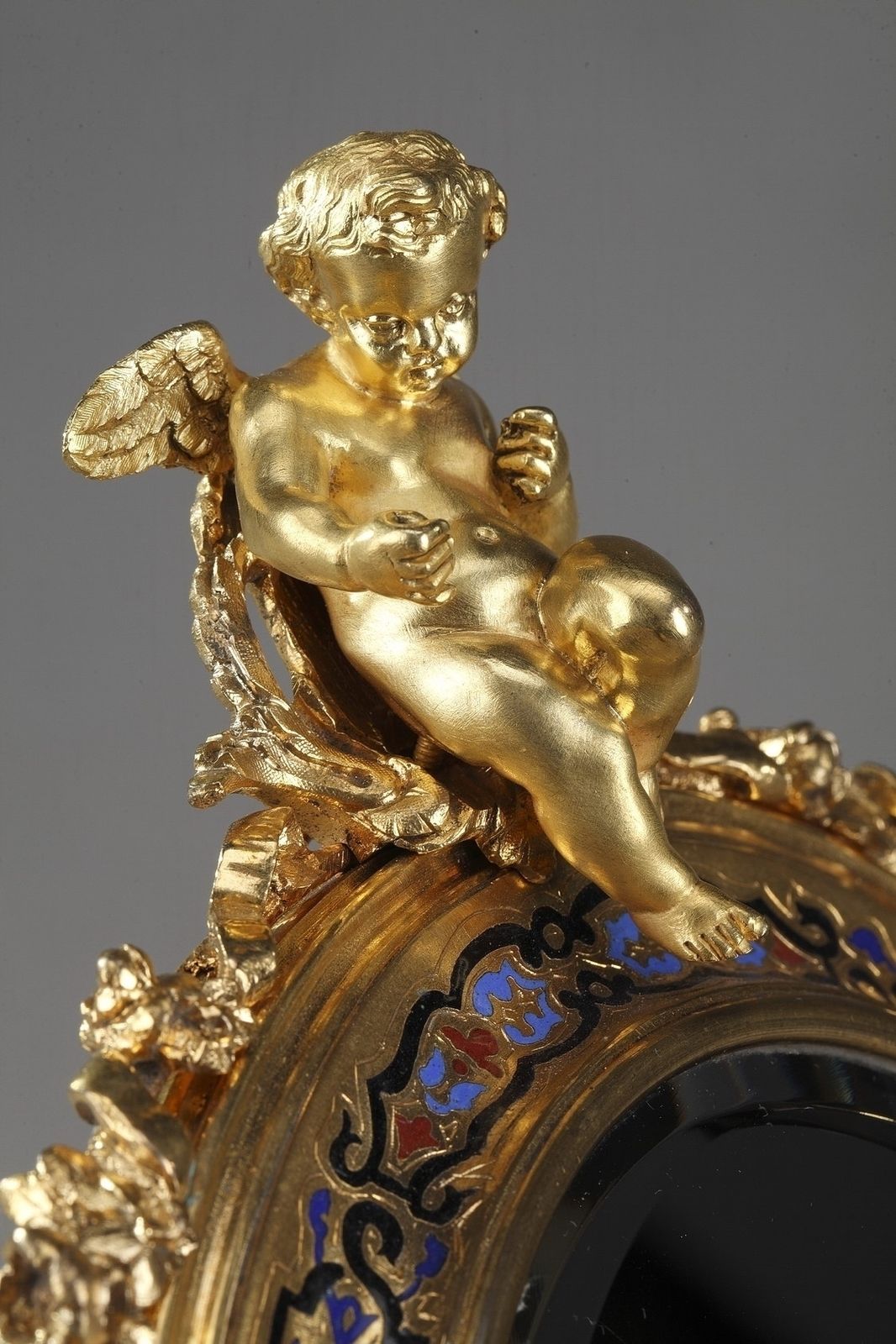 Petit miroir de table en bronze doré émaillé champlevé photo vinterior
