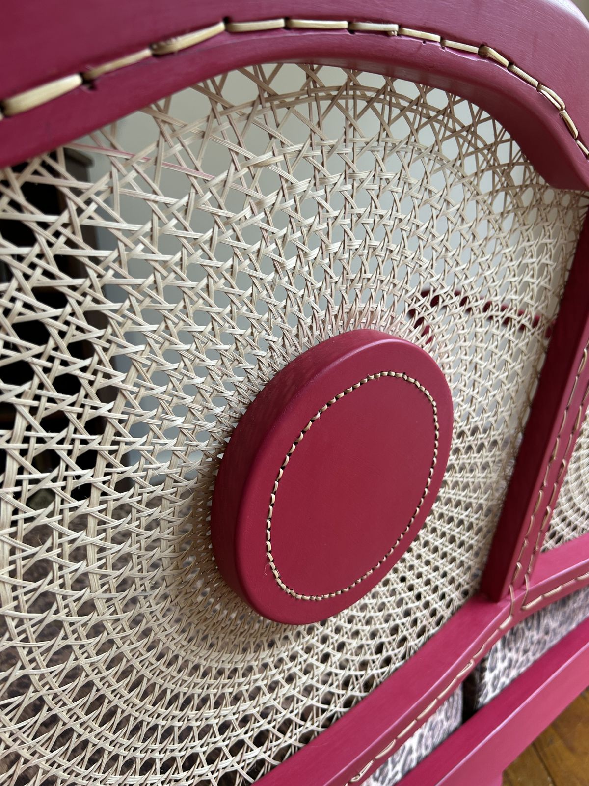 Pink And Leopard Print Cane Two Seater Sofa photo furniture