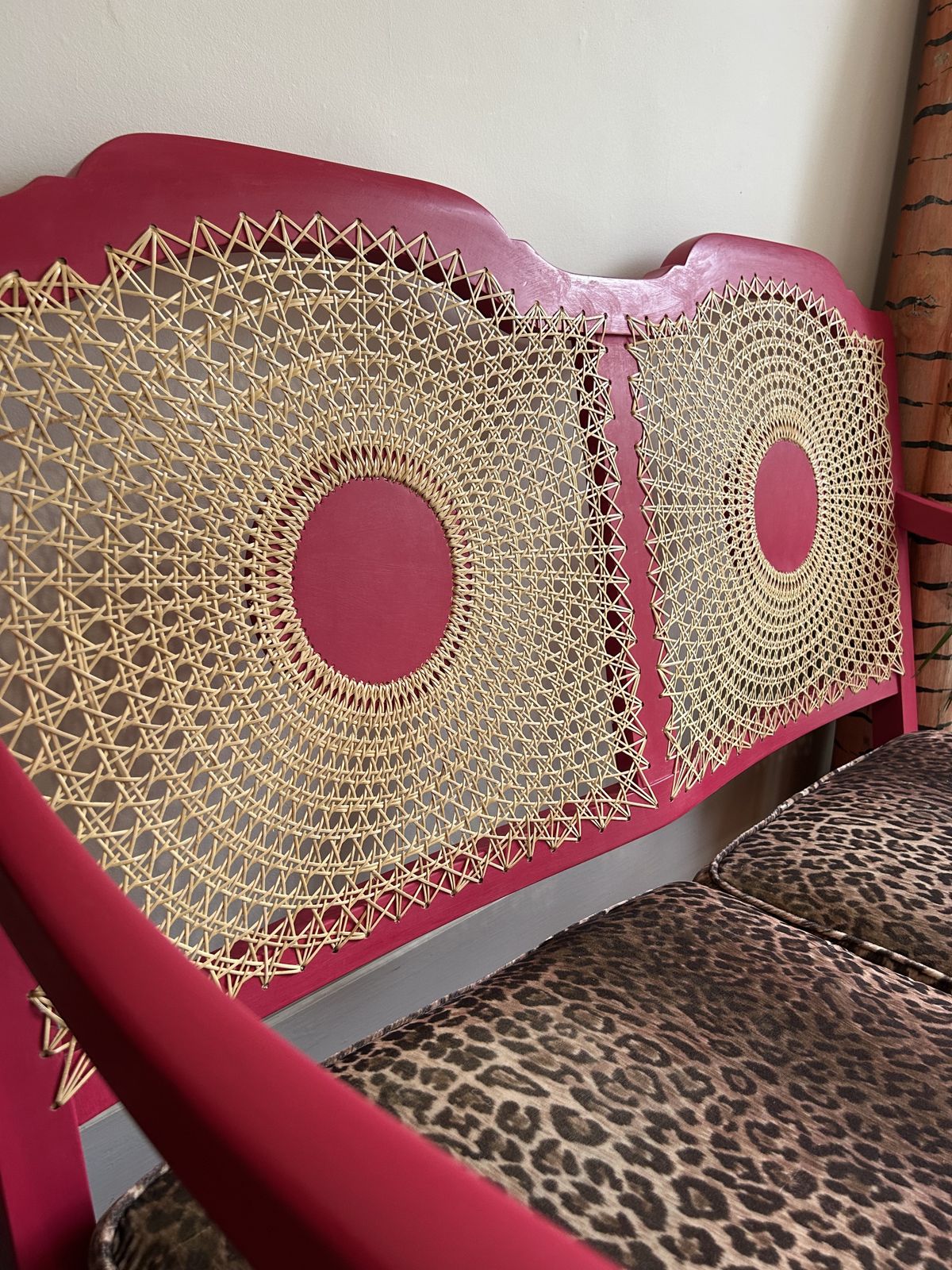 Furniture Pink And Leopard Print Cane Two Seater Sofa photo
