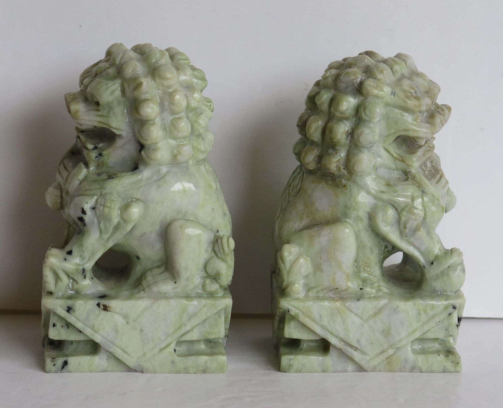 Pair Of Chinese Foo Dogs Hand Carved Hardstone Good Colour And Detail, Ca 1940 photo Art