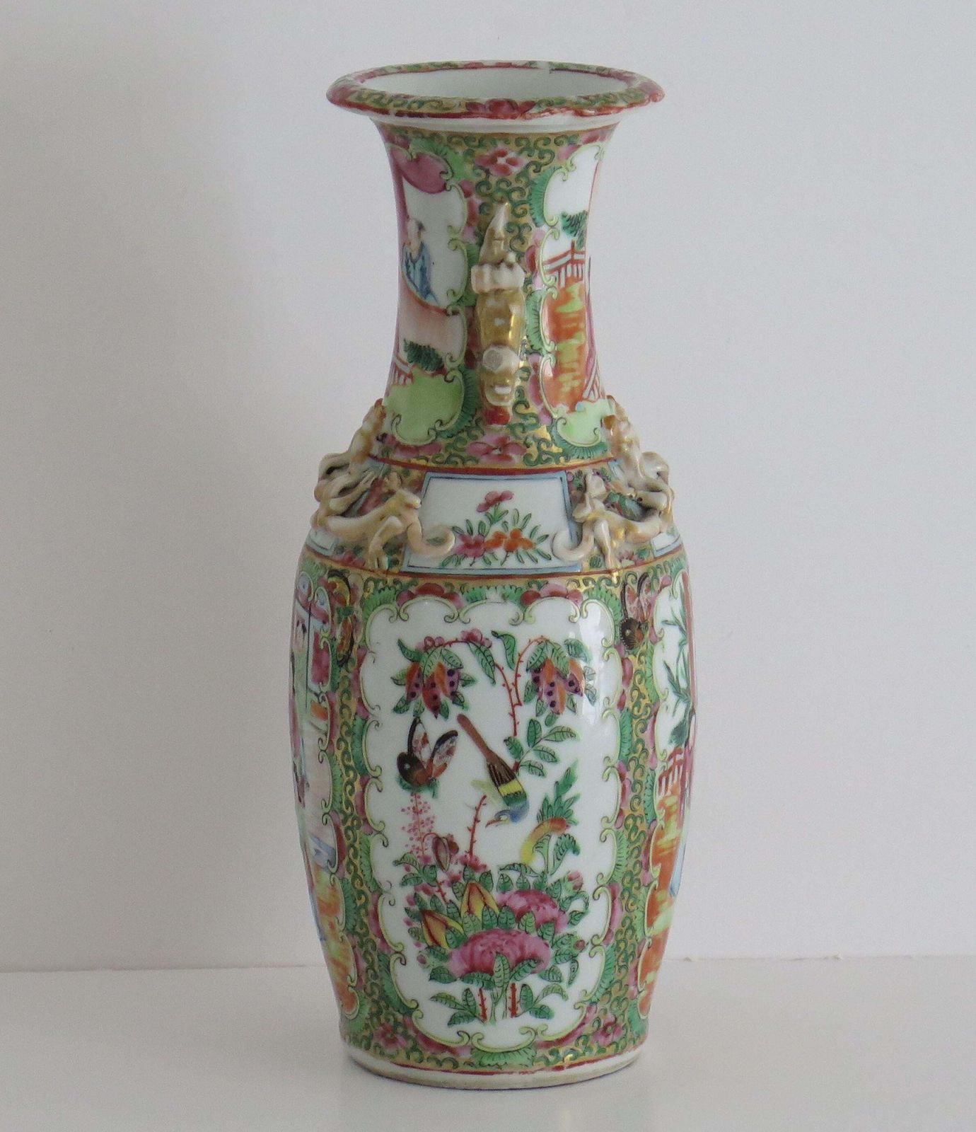 Antique Chinese Export Vase Canton Rose Medallion Porcelain, Qing Circa 1840 photo for sale