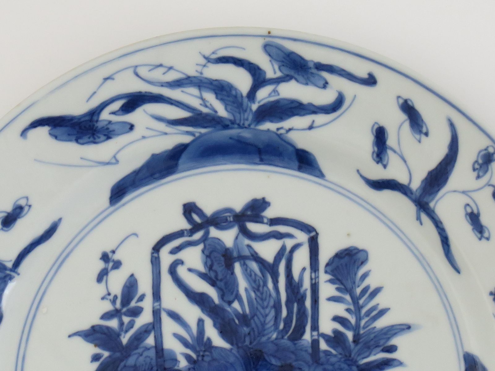 Chinese Kangxi Mark & Period Plate Porcelain Blue & White Flower Basket, Ca 1700 photo Home Decor