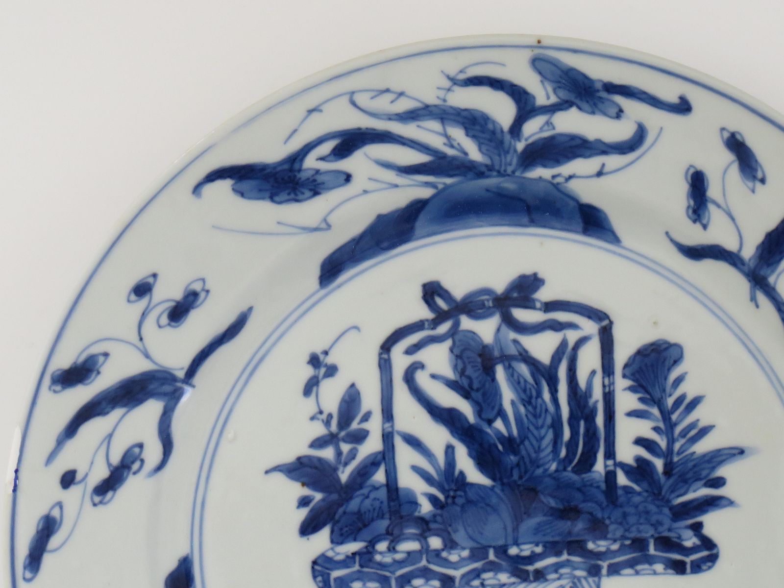 Home Decor Chinese Kangxi Mark & Period Plate Porcelain Blue & White Flower Basket, Ca 1700 photo