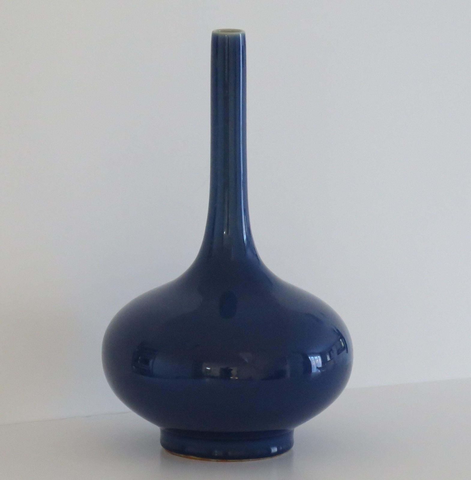 Tall Chinese Porcelain Bottle Vase Sapphire Blue 6 Char Mark, Late 19thc Qing photo furniture