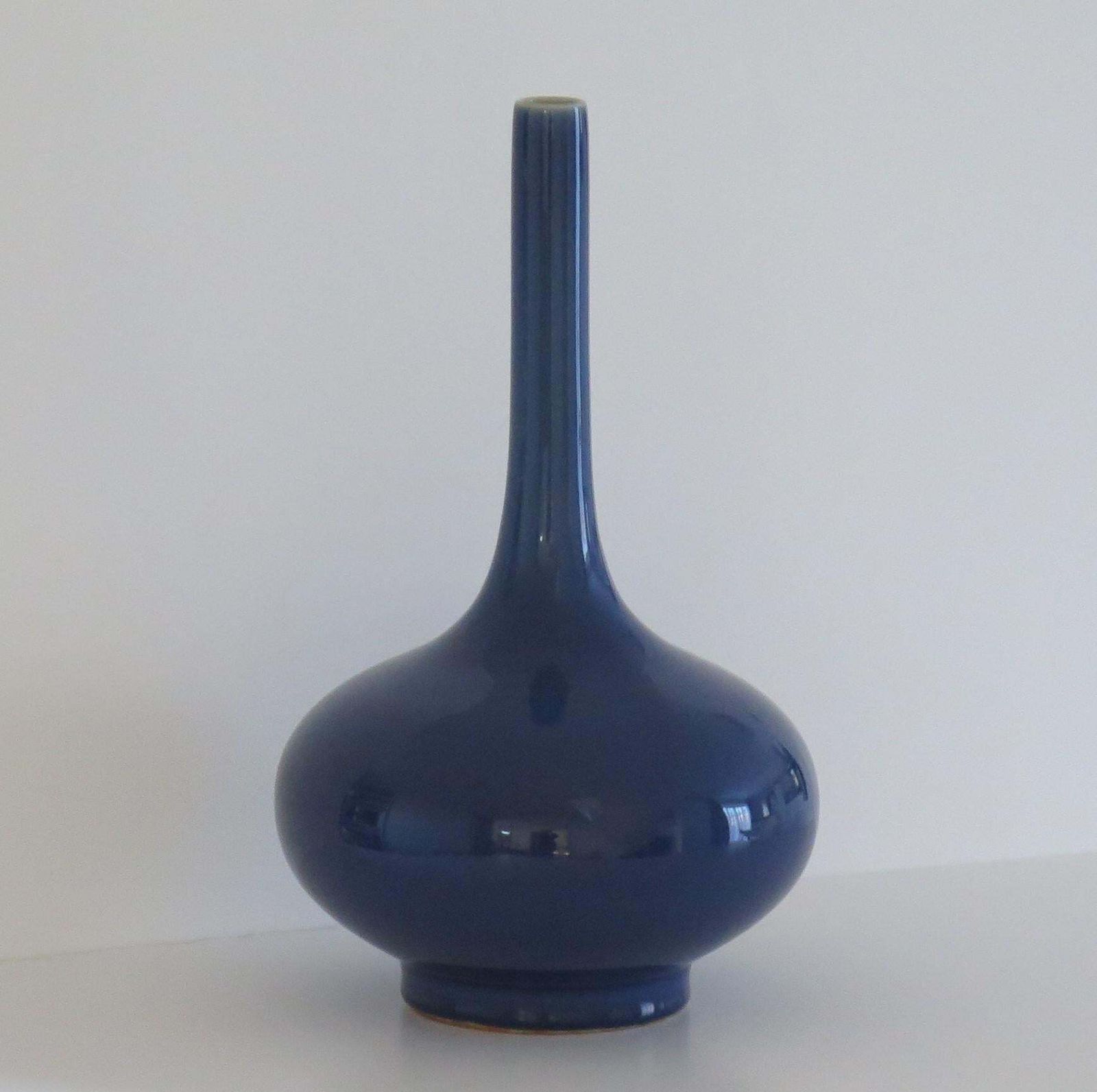 Tall Chinese Porcelain Bottle Vase Sapphire Blue 6 Char Mark, Late 19thc Qing photo vinterior
