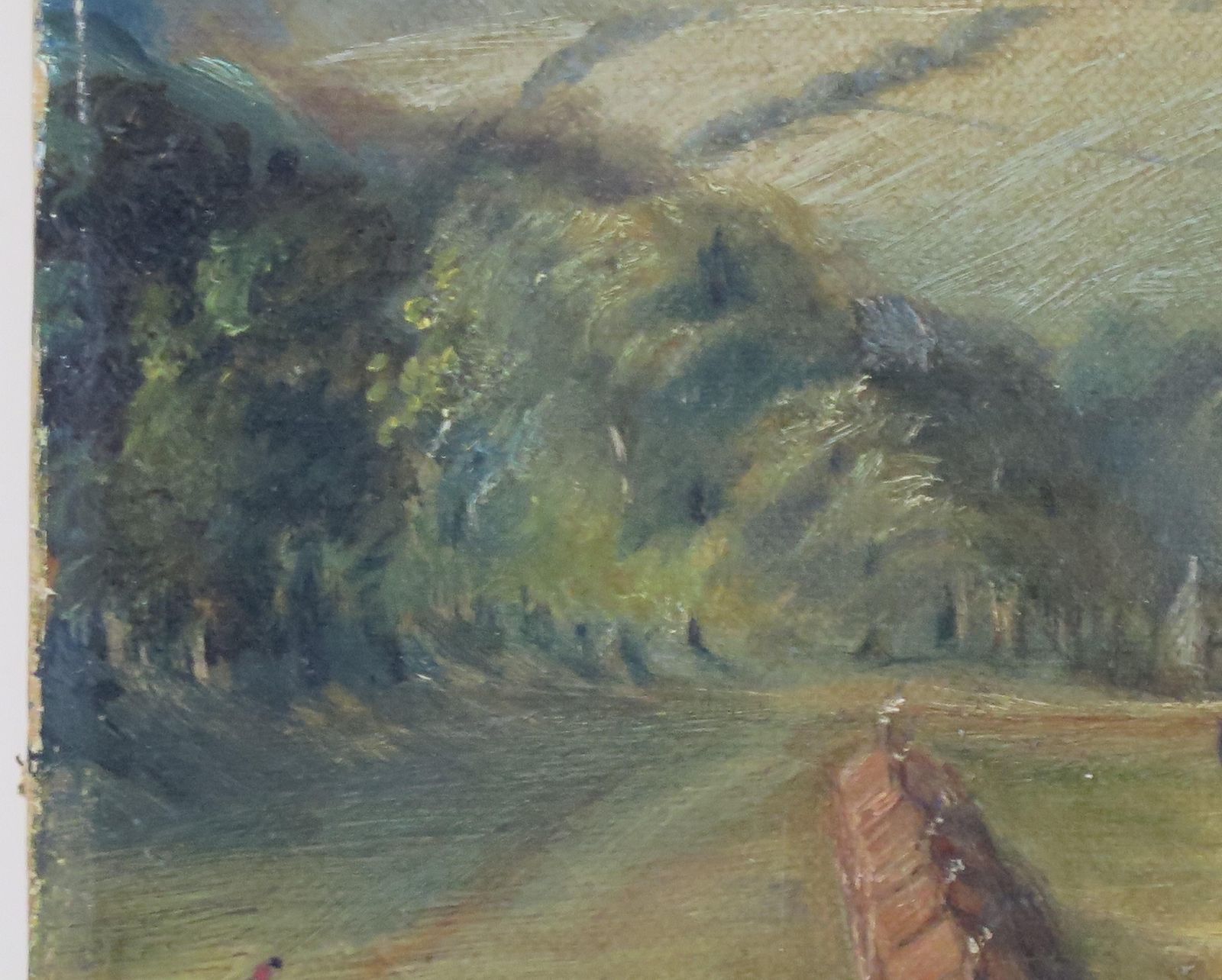 photo for sale Original Oil Painting On Canvas Colonial Shanty Town Landscape, 19th C.