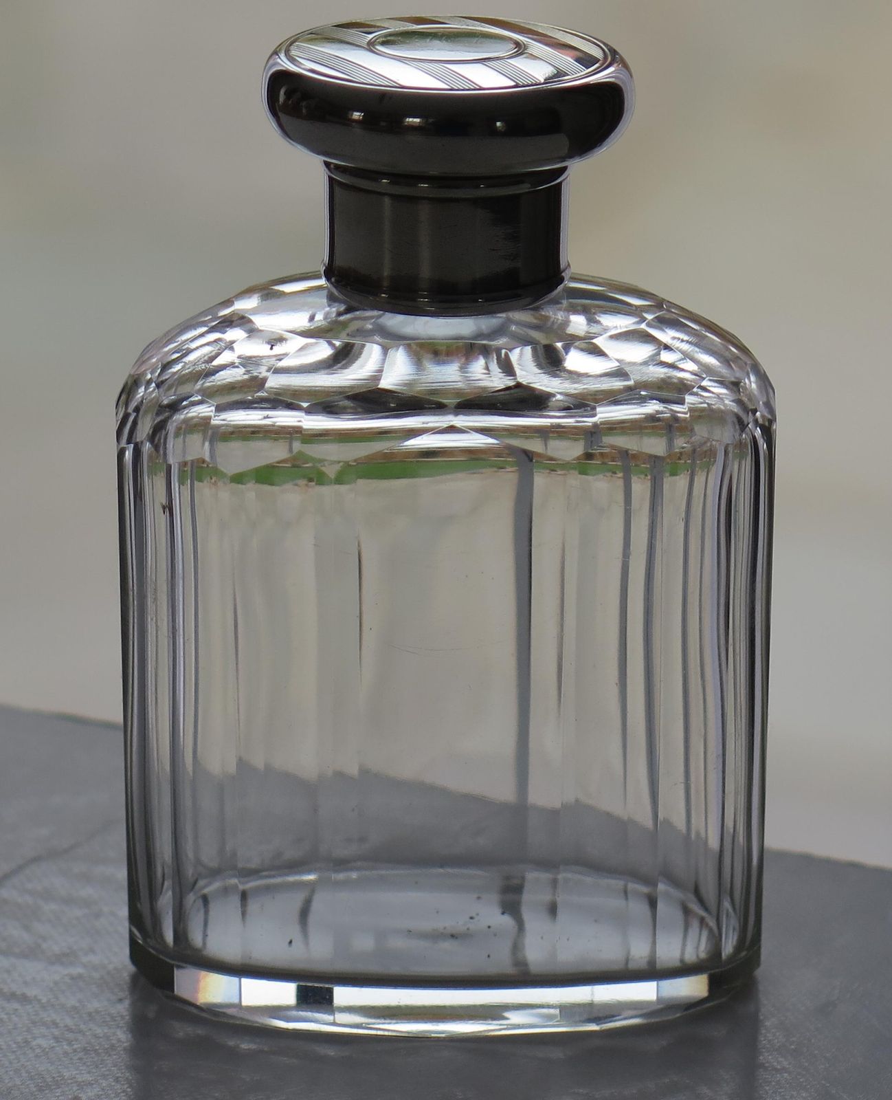 Crystal Glass Cologne Or Perfume Bottle Sterling Silver Top Art Deco London 1919 photo buy