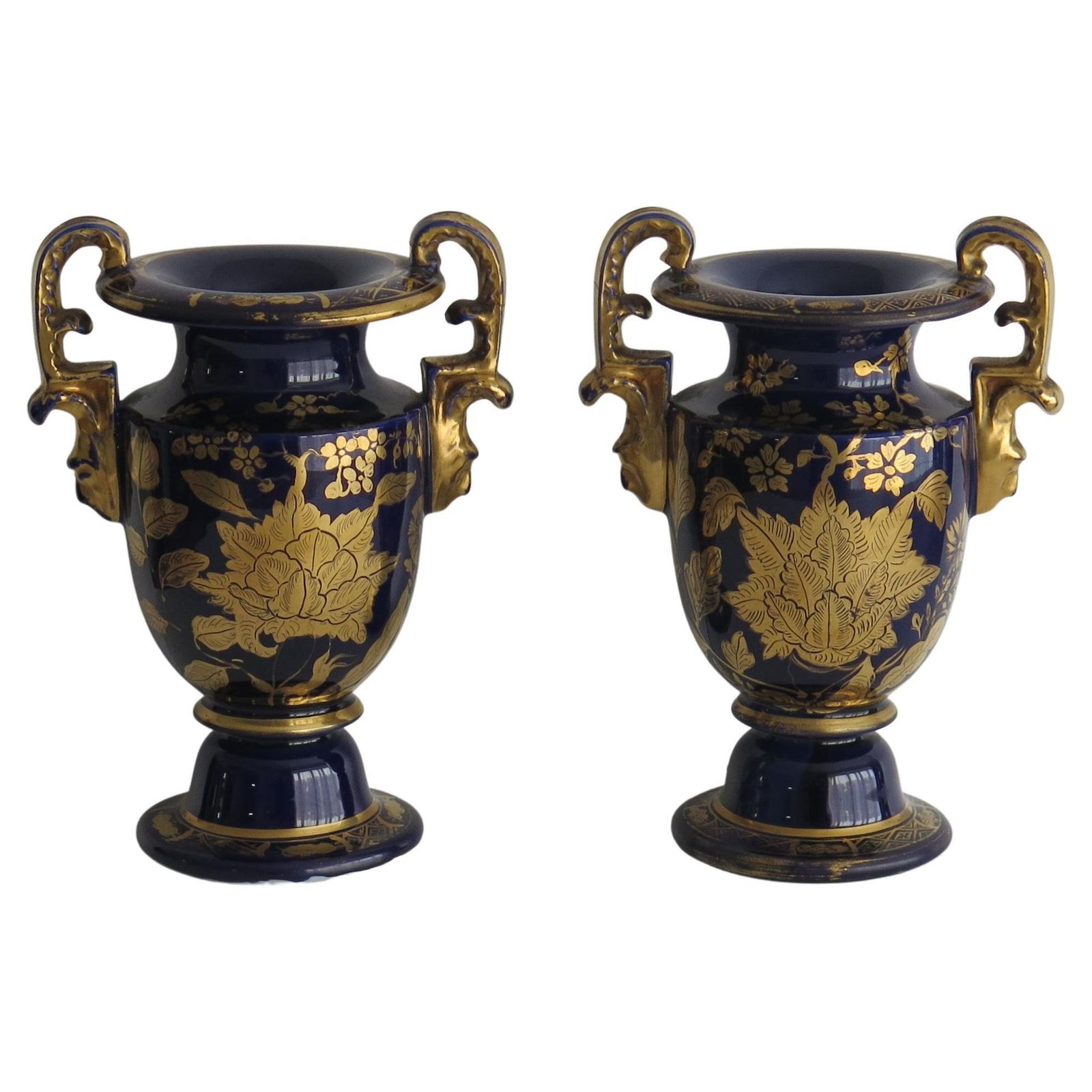 Georgian Pair Of Mason's Ironstone Vases With Hand Gilded Pattern, Circa 1818