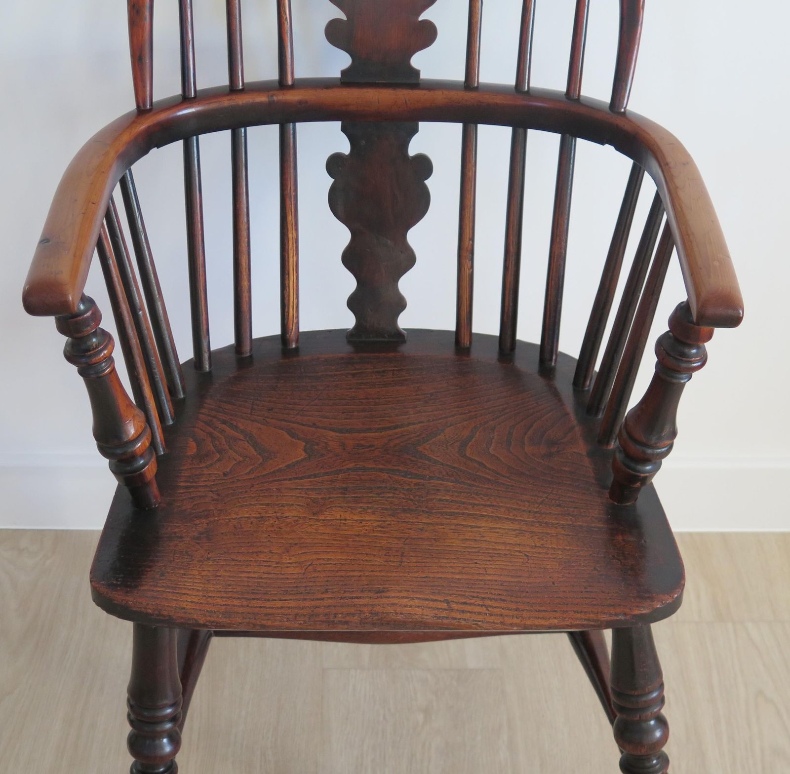 Yew Wood Low Back Windsor Armchair, North East Yorkshire England Circa 1850 photo vintage